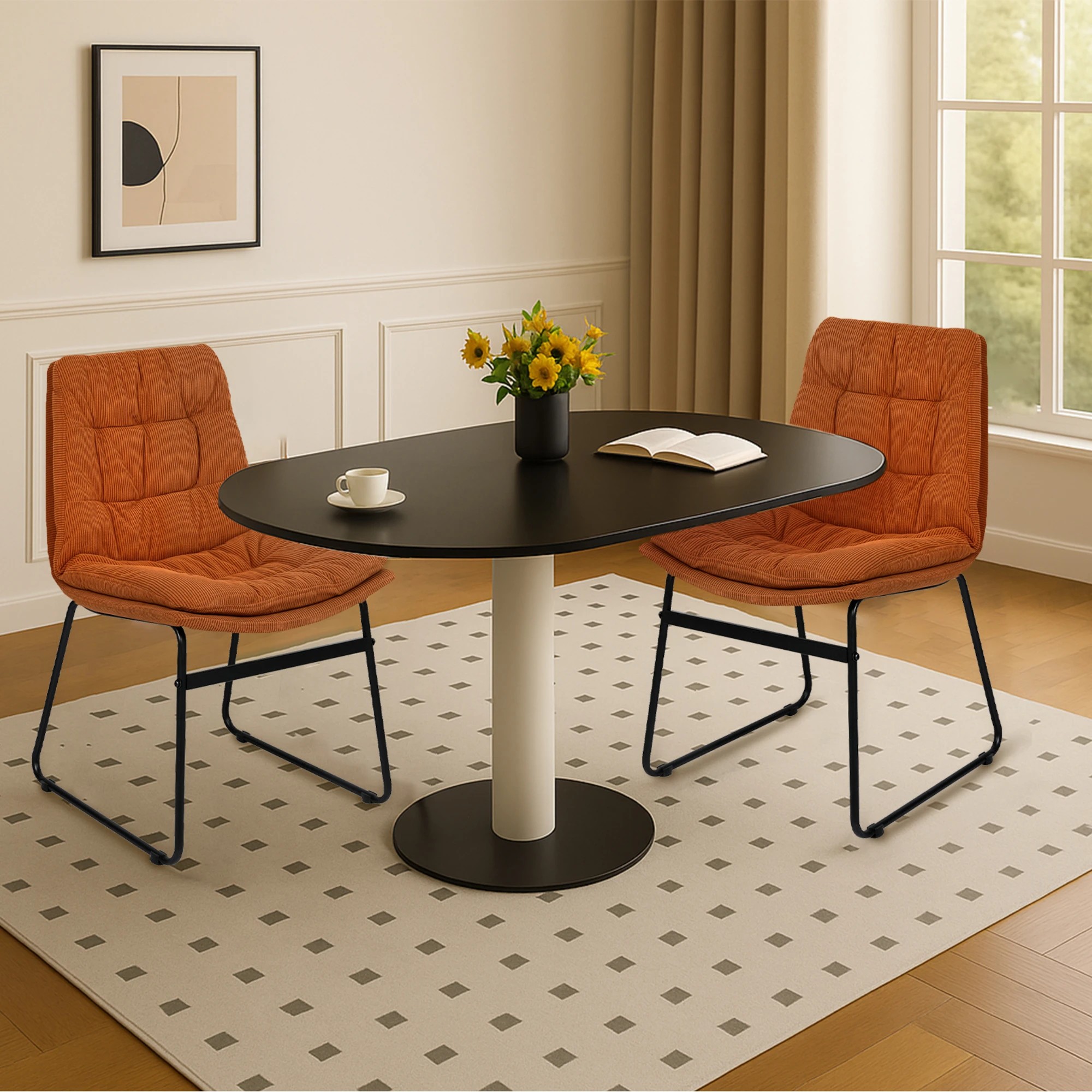 7 Levede 2x Dining Chairs Industrial Soft Corduroy Kitchen Padded Seat, 7 of 8