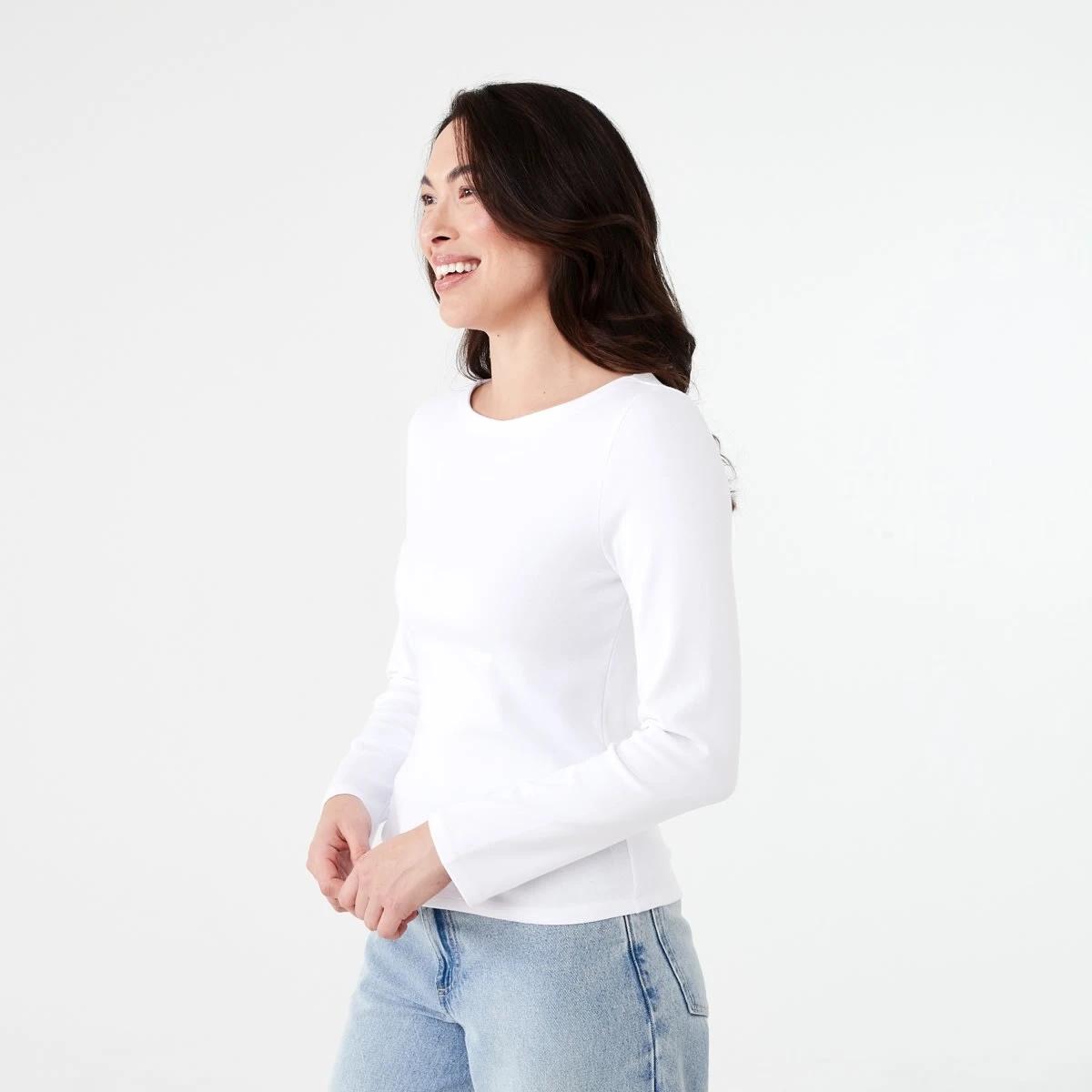 2 Long Sleeve Modal Boat Neck Top WHITE, 2 of 5