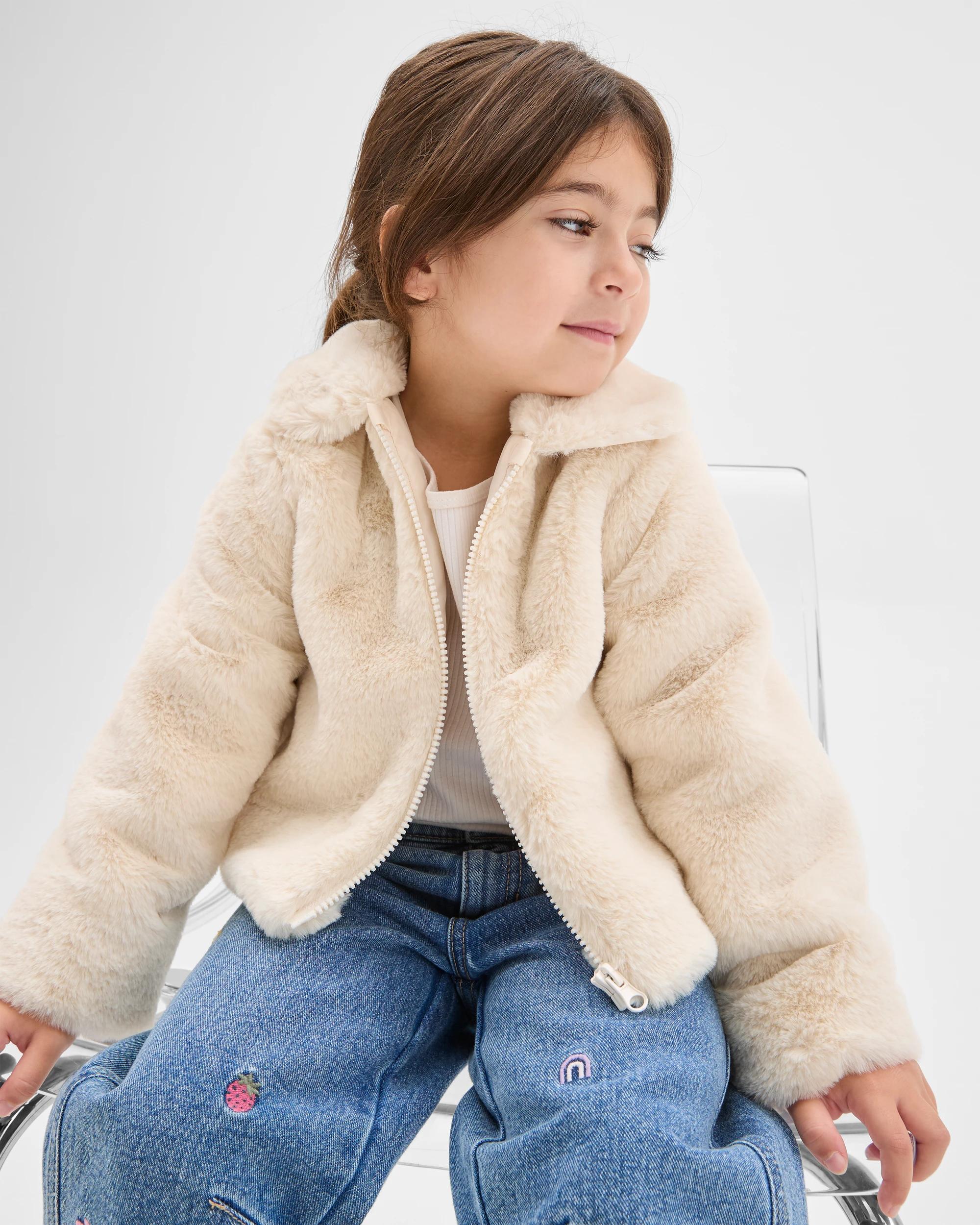 2 Target Kids Faux Fur Swing Jacket CREAM, 2 of 6