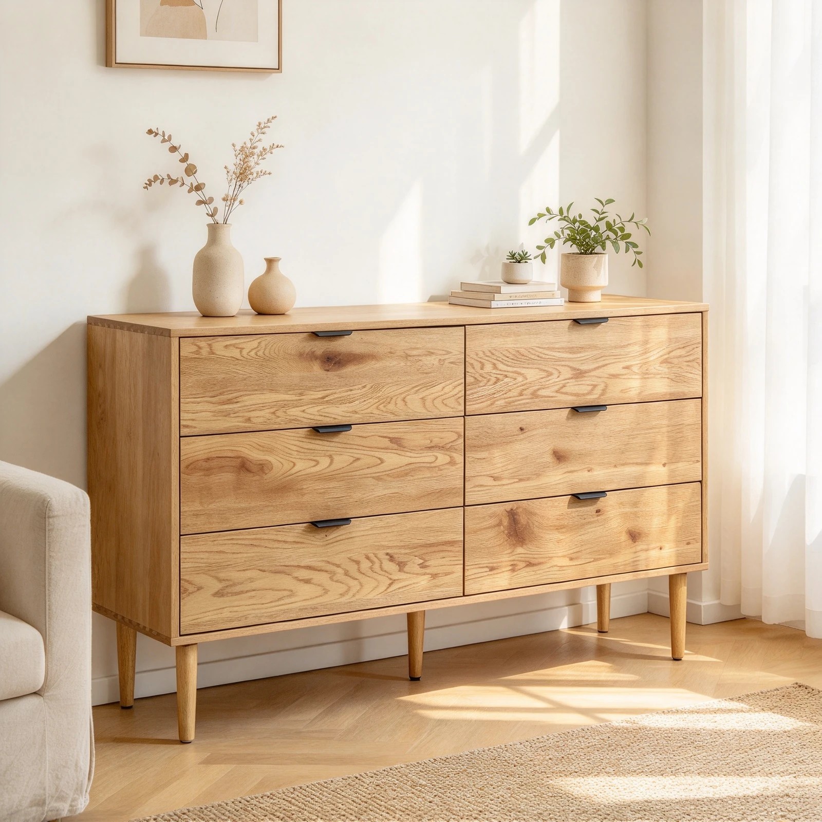 Oikiture 6 Drawer Chest of Drawers Dresser Lowboy Storage Cabinet ...