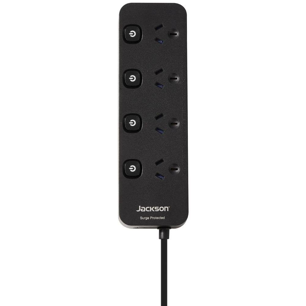 2 Jackson 4 Outlet Switched Powerboard Surge Protection Black, 2 of 7