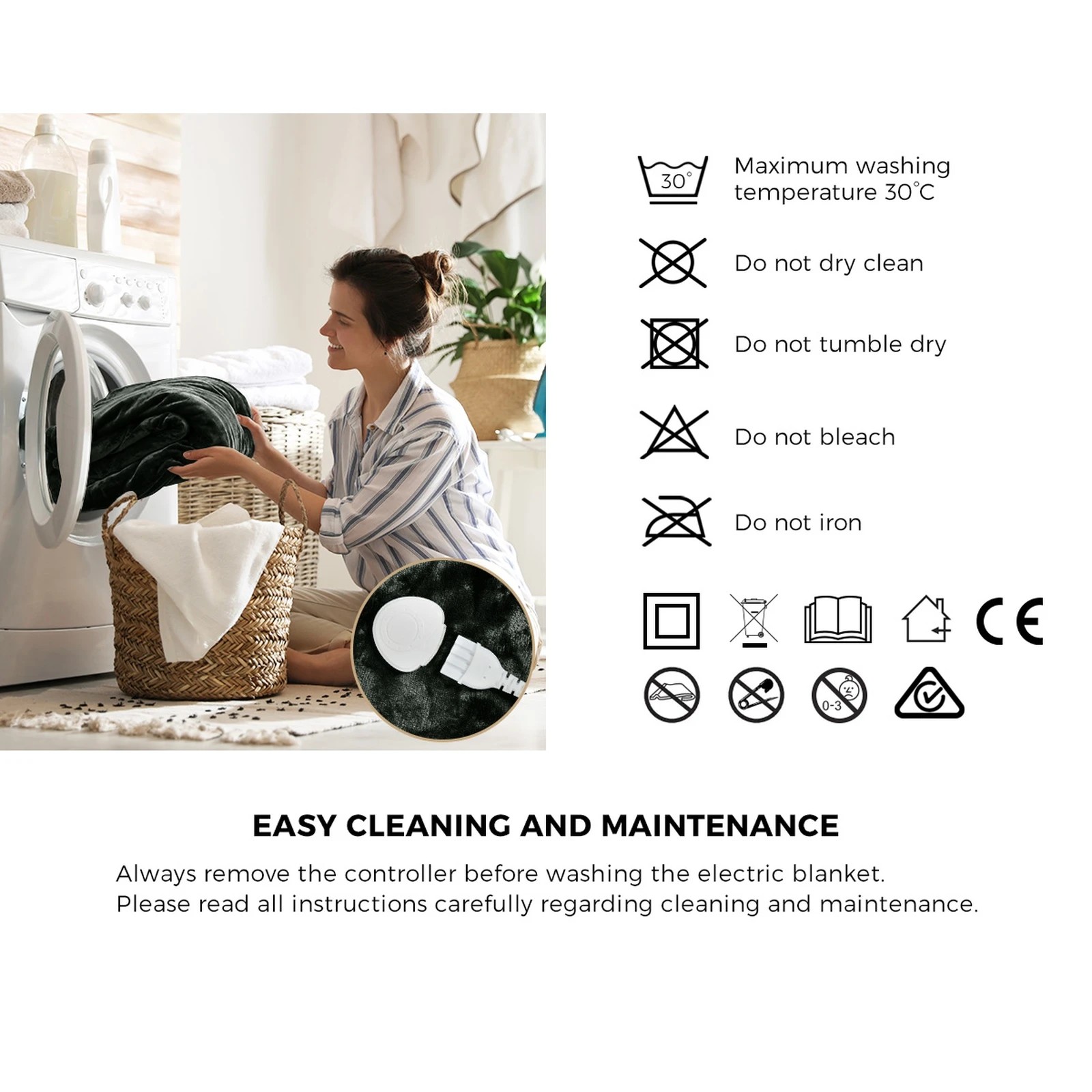 8 Bedra Bedding Electric Throw Rug Washable Heated Blanket Flannel Winter Warm - Single Bed - Charcoal, 8 of 10