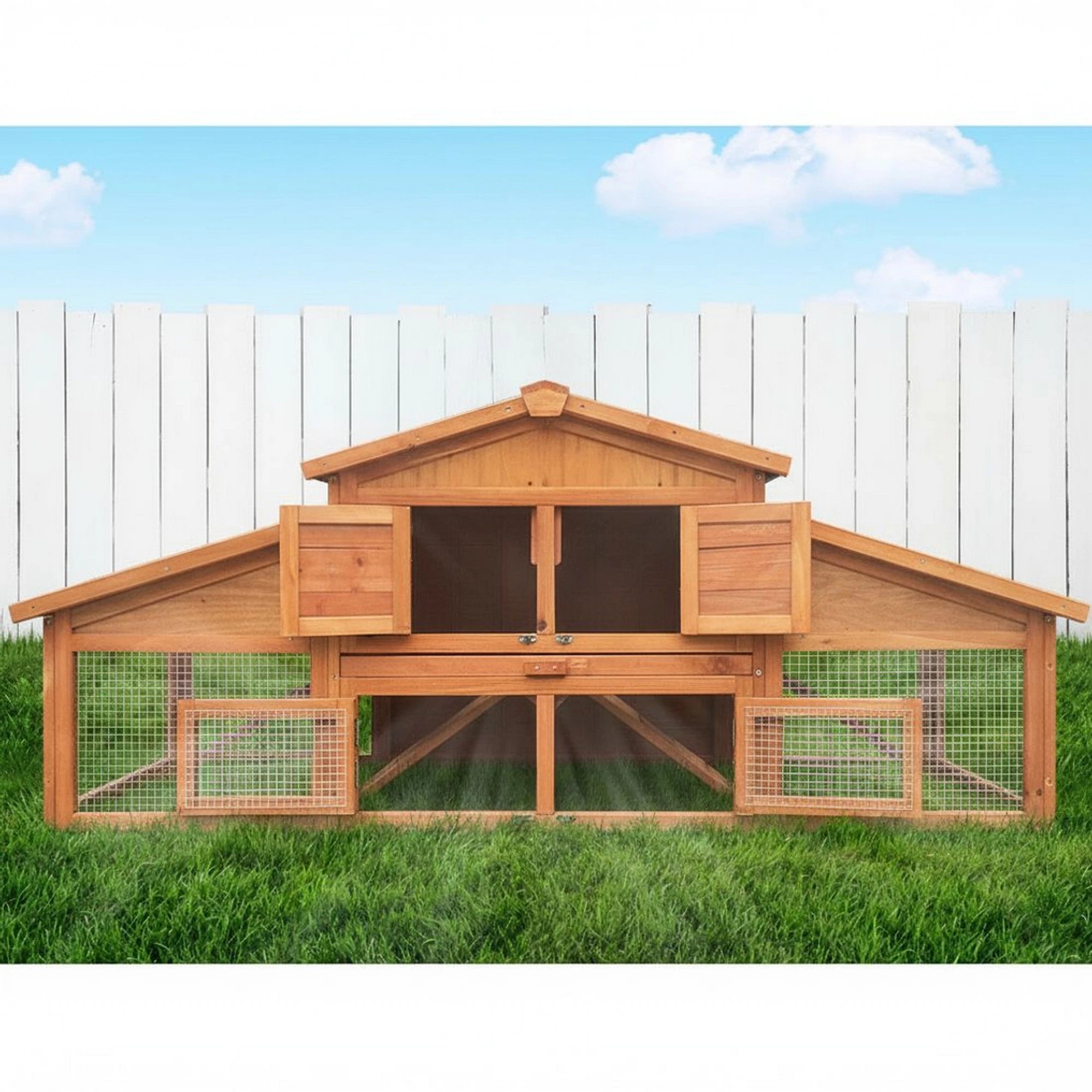 7 i.Pet Chicken Coop Rabbit Hutch Large House Outdoor Wooden Pet Bunny Run Cage - Brown, 7 of 10