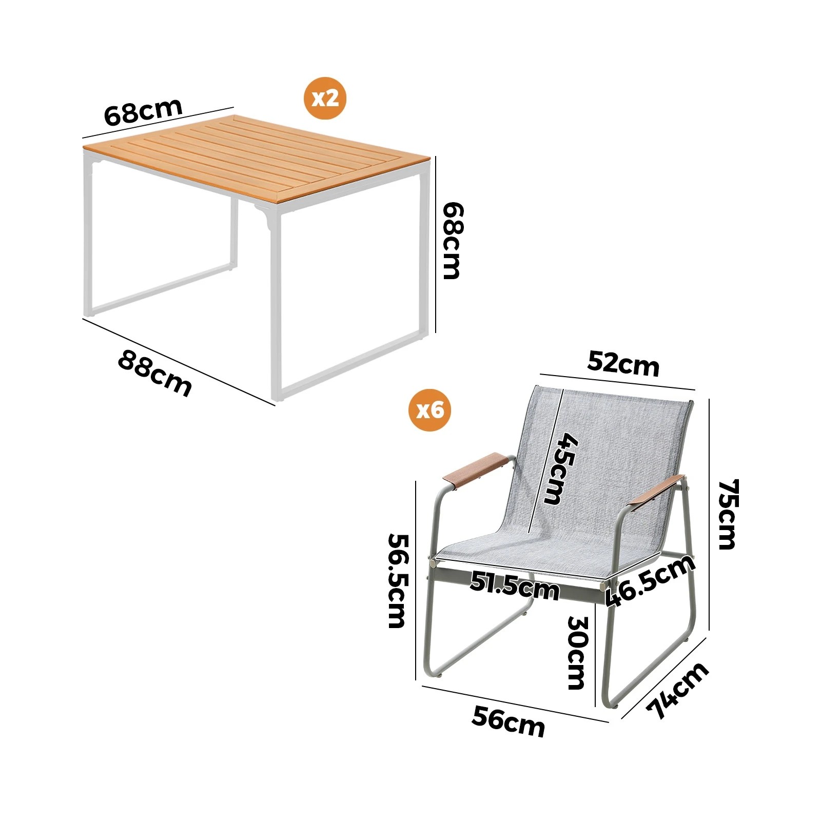 2 Livsip 6 Seater Outdoor Dining Set Patio Table Chairs Textilene Furniture - Multi, 2 of 8