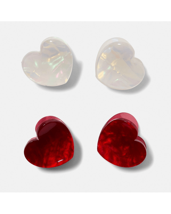 4 Pack Red and White Mini Heart Hair Claw Clips