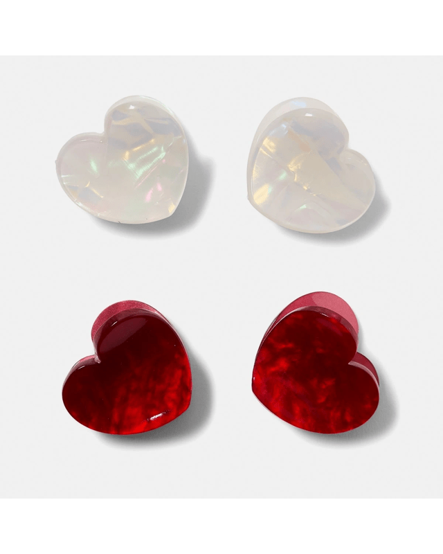 4 Pack Red and White Mini Heart Hair Claw C