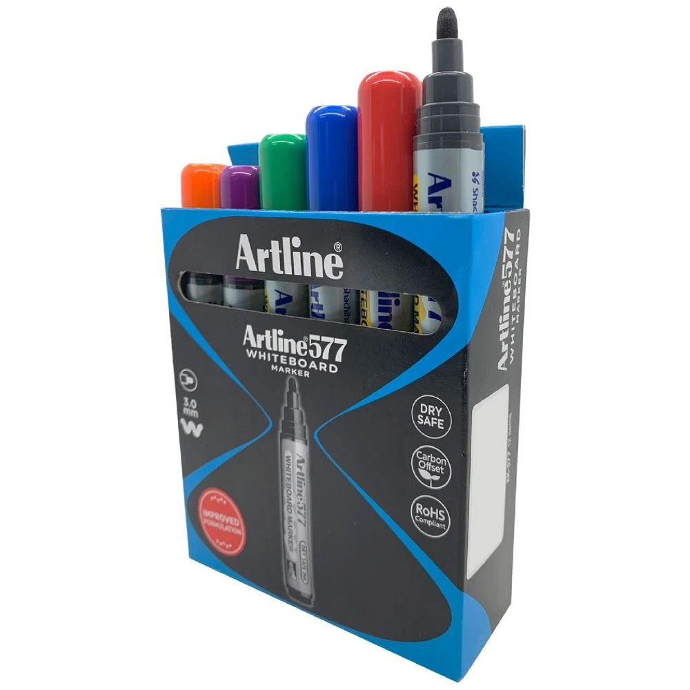 1 Artline 577 Whiteboard Markers Bullet Assorted 12 Pack, 1 of 4