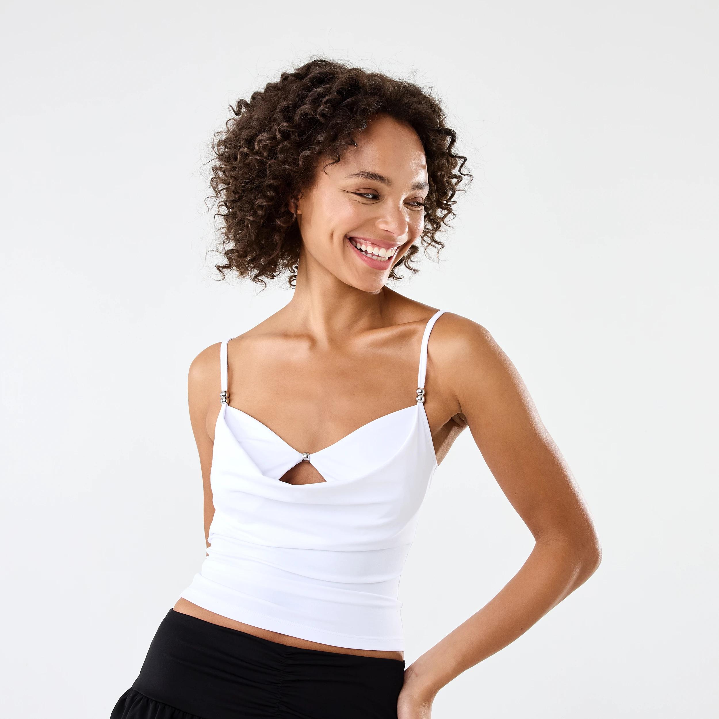 1 Sleeveless Cut Out Bead Tank White, 1 of 8