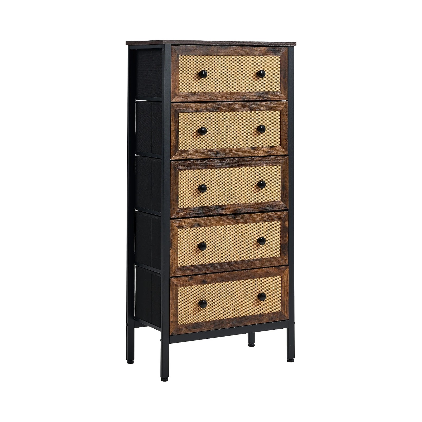 1 Oikiture 5 Chest of Drawers Storage Cabinet Rattan Fabric Dresser Tallboy - Multi, 1 of 6