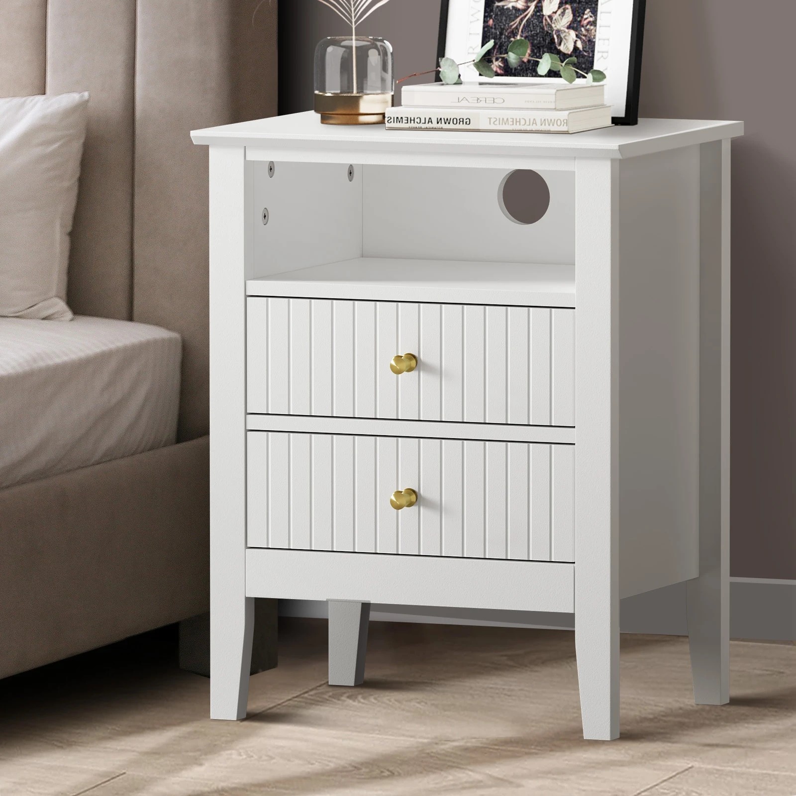3 Oikiture Bedside Table Nightstand 2 Drawer with Shelf Storage Cabinet - White, 3 of 9