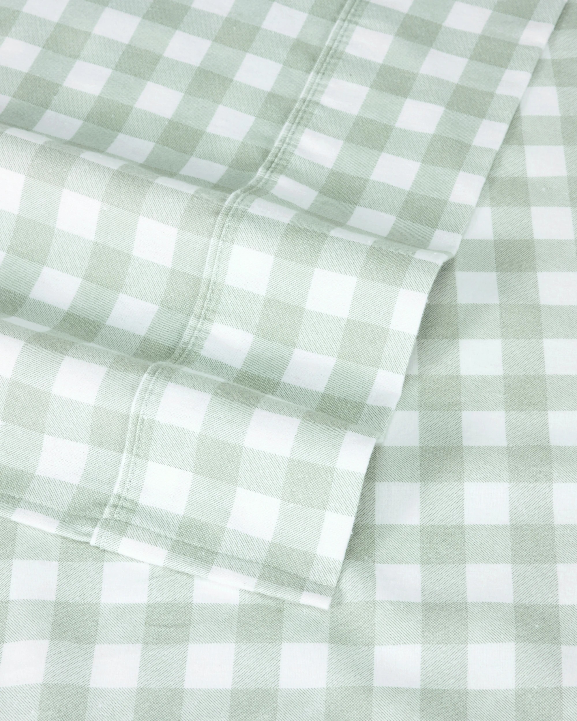 4 Gingham Cotton Flannelette Sheet Set - Double Bed, Sage, 4 of 7