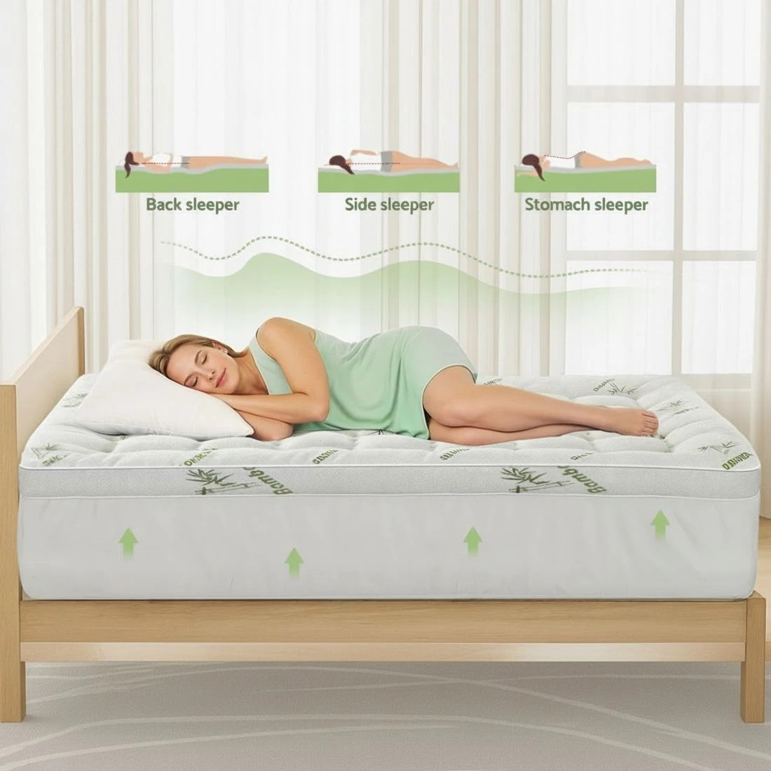 4 Giselle Bedding 1500GSM Pillowtop Mattress Topper Bamboo Mattress Pad for Back Pain Relief - King Single Bed - White, 4 of 9