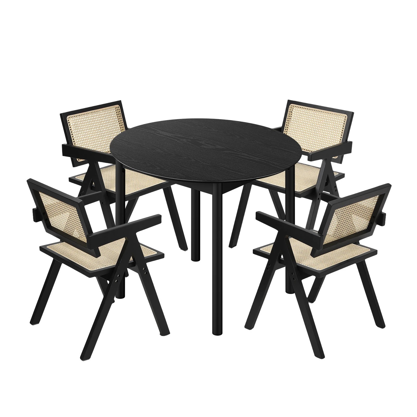 1 Oikiture 5PCS Dining Table Set Round Dining Table and Chairs Rubberwood - Black, 1 of 10