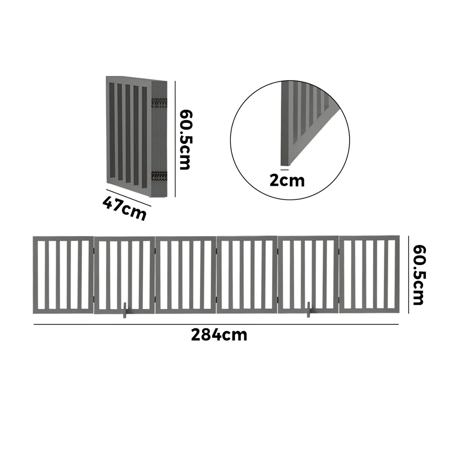 2 Alopet Wooden Pet Gate Dog Fence Safety Stair Barrier Security Door 6-Panel - Grey, 2 of 10