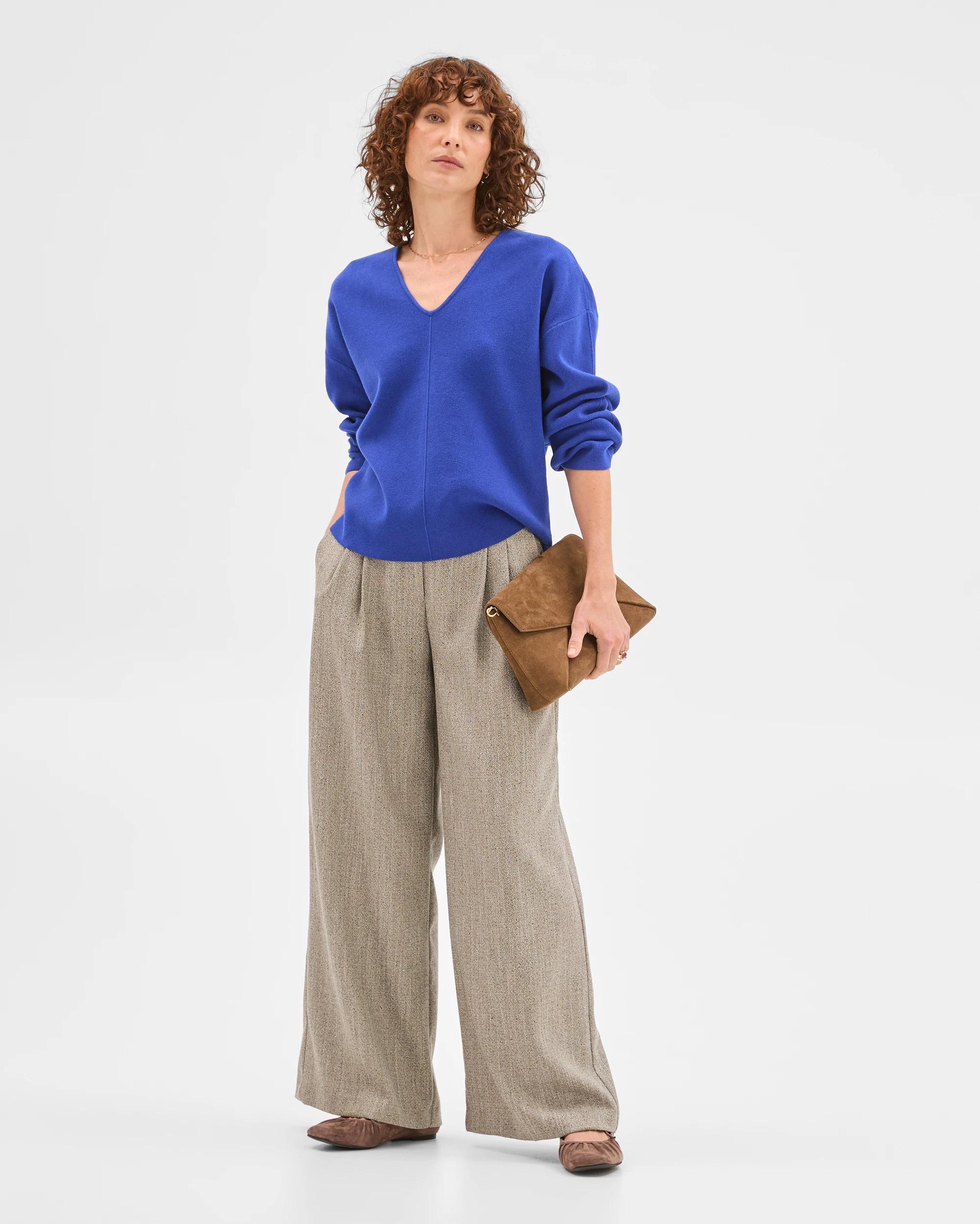 2 Preview Australian Cotton Blend Polished V-Neck Jumper COBALT BLUE, 2 of 6