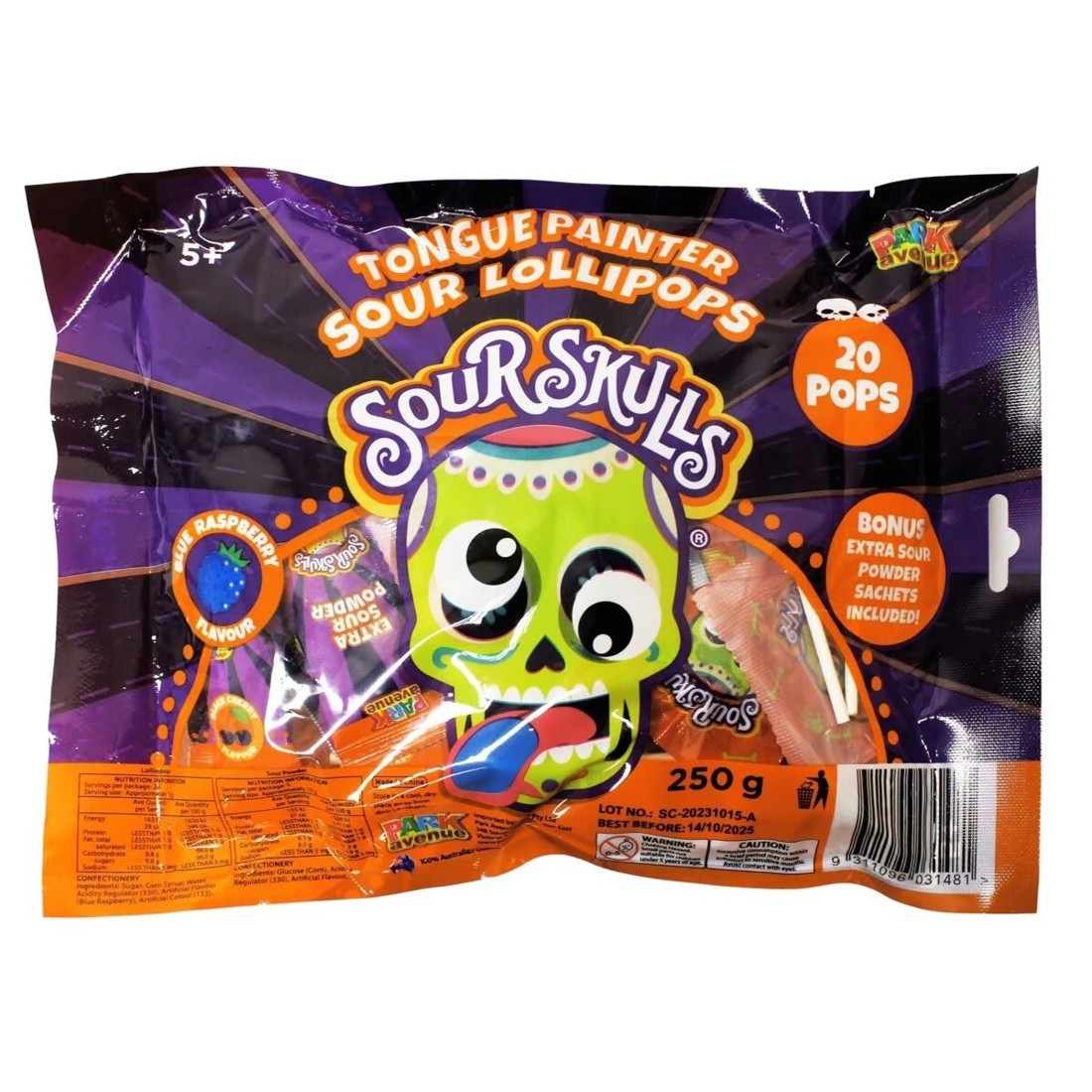 4 Park Avenue Sour Skulls Tongue Painter Sour Lollipops 250g, 4 of 4