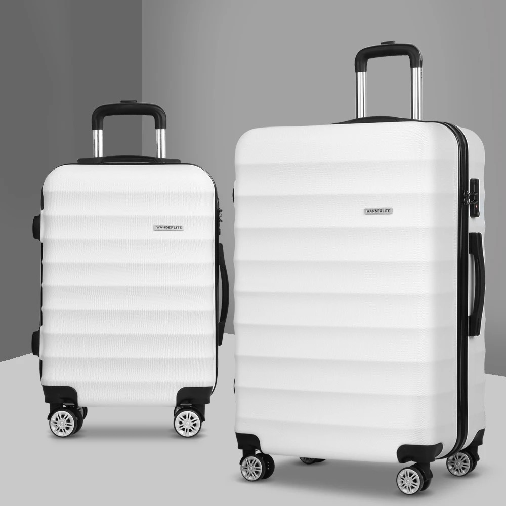 7 Wanderlite 2pcs Luggage Trolley Travel Suitcase Set TSA Hard Shell Case Strap - White, 7 of 7