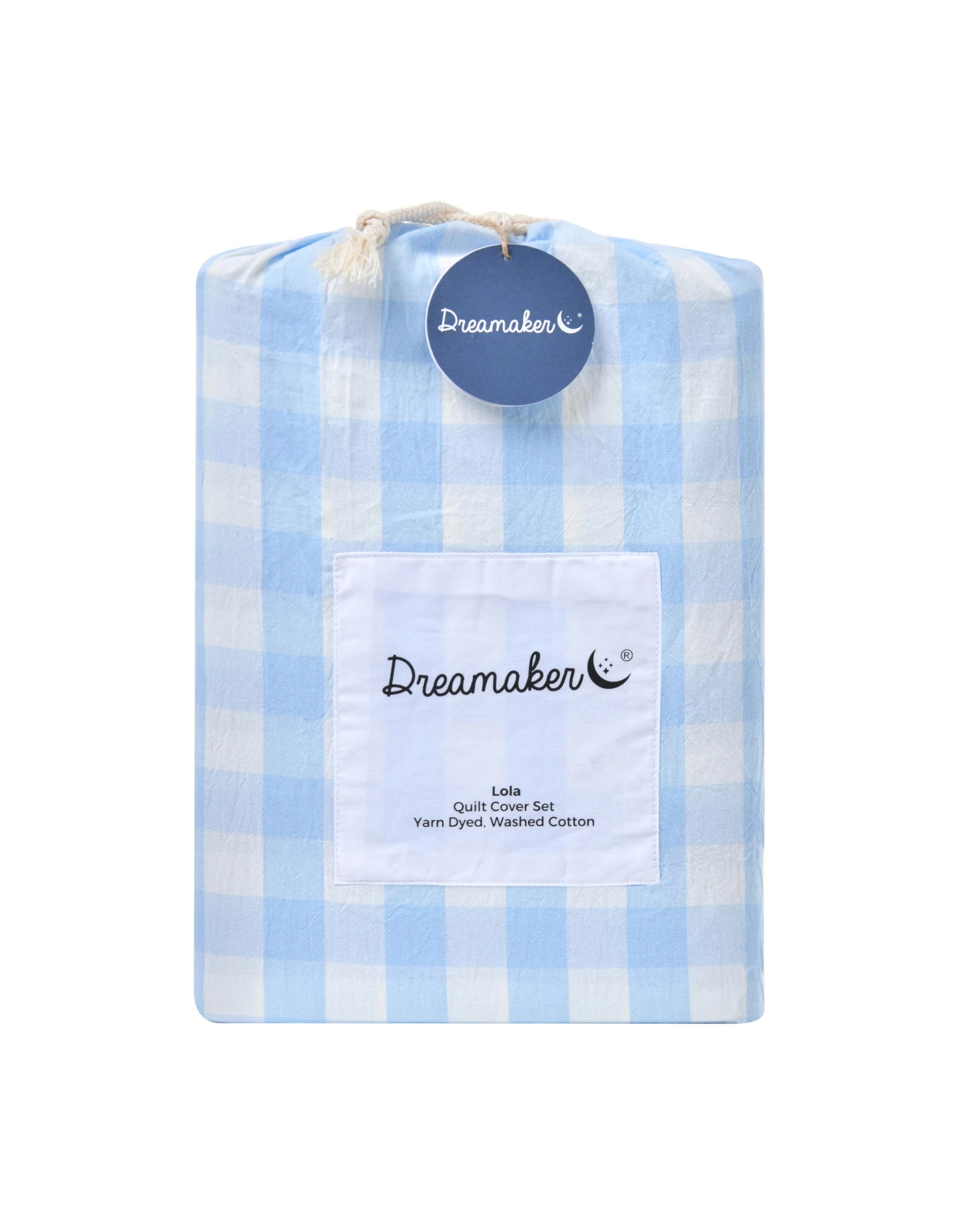 6 Dreamaker Lola Yarn Dyed Washed Cotton Gingham Quilt Cover Set - King Bed - Sky, 6 of 6