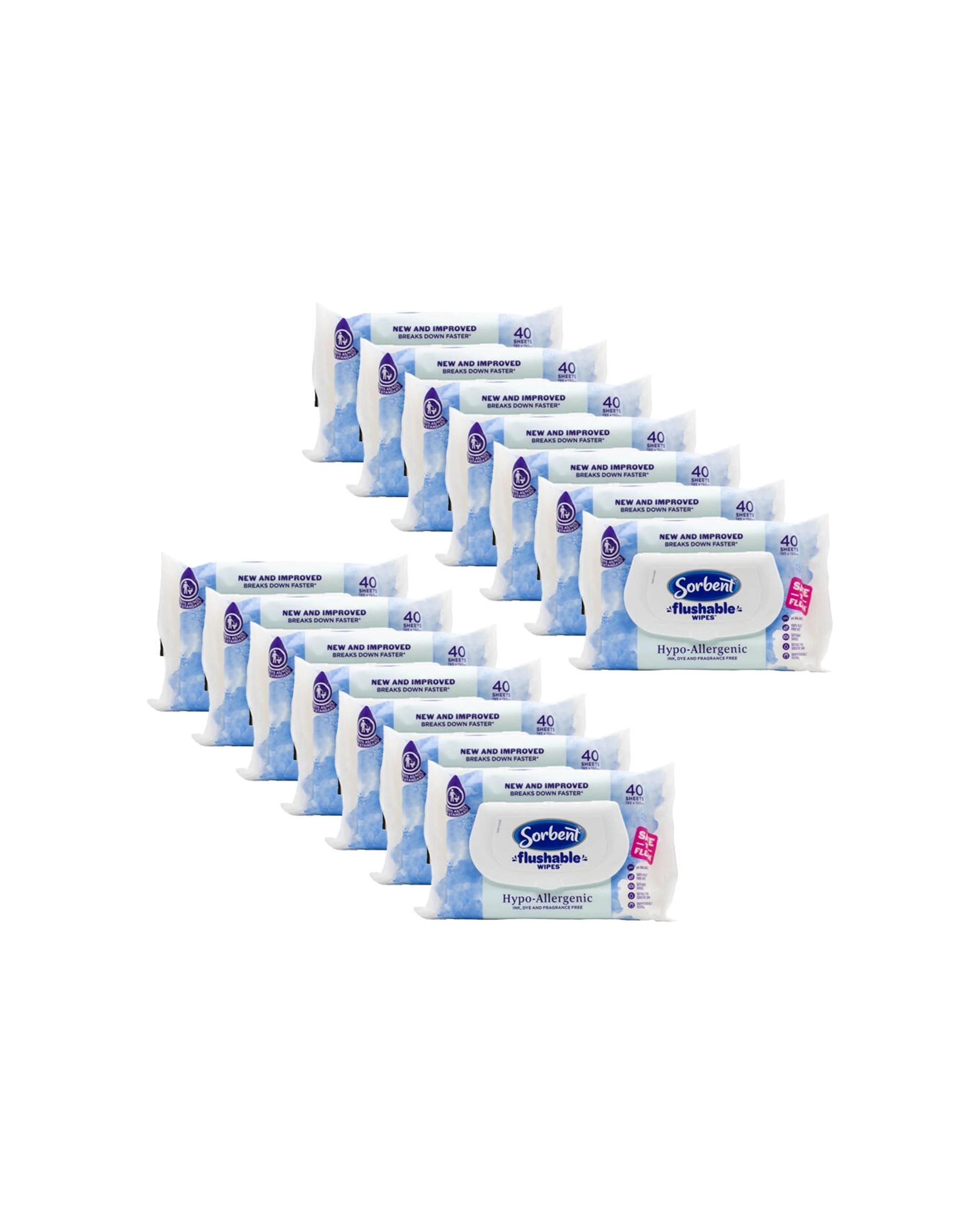 1 Sorbent Flushable Wipes 14x 40pc Hypo Allergenic Non-Scented Disposable - White, 1 of 3