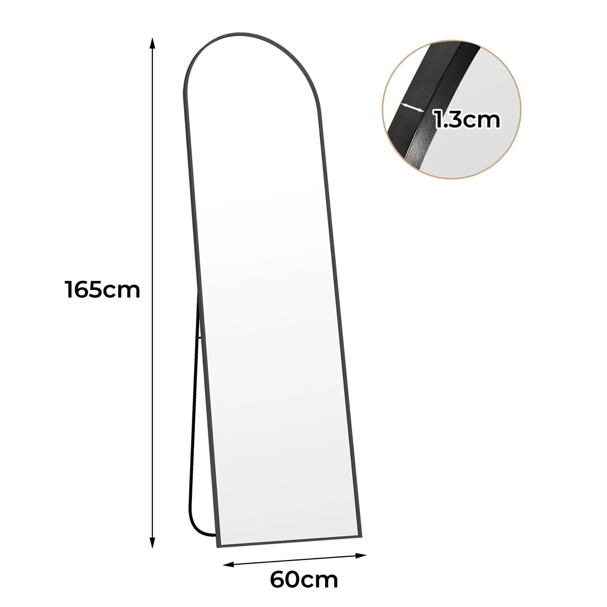 3 Yezi 165cm Full Length Free Standing Floor Mirror Arched Black Frame, 3 of 9