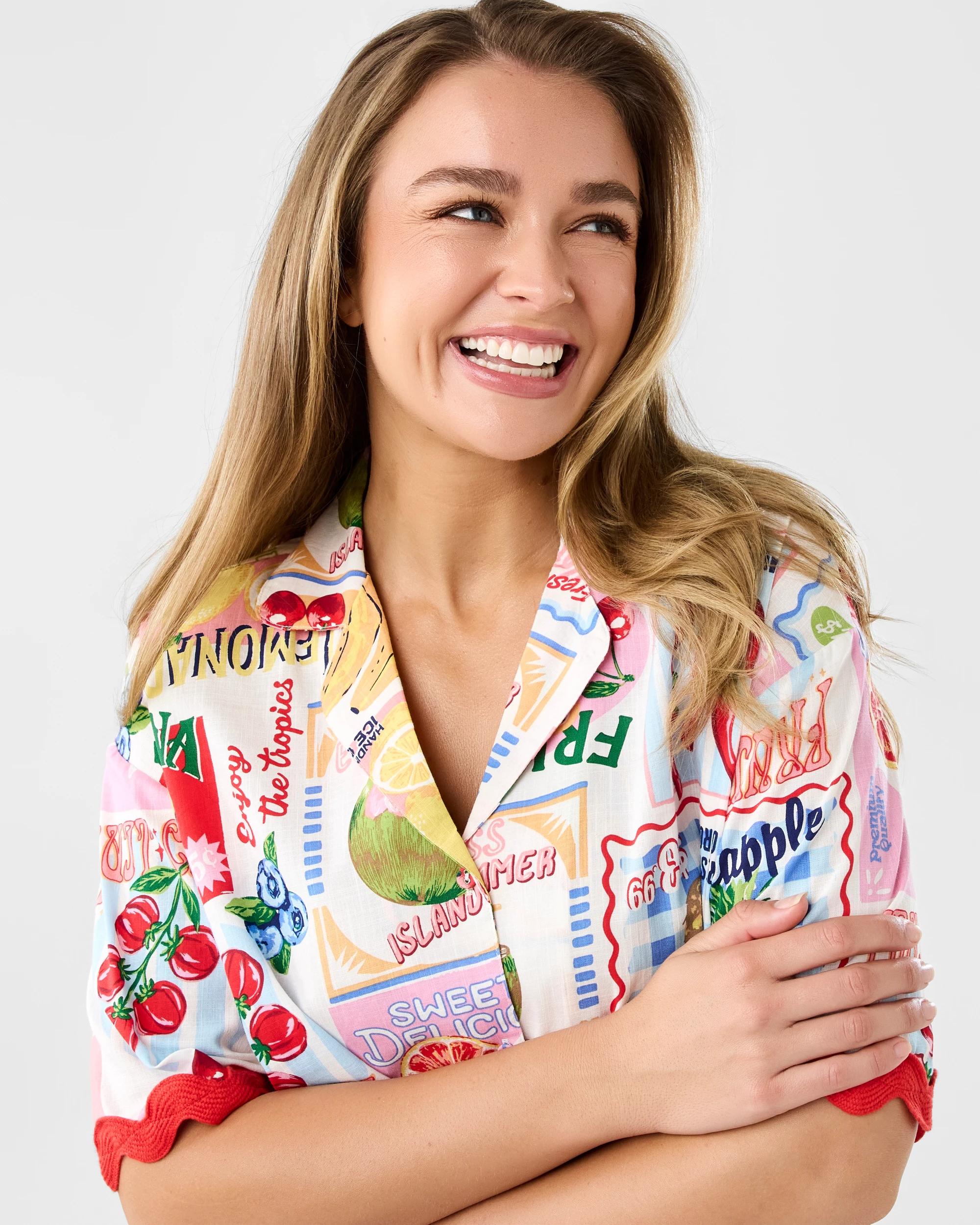 4 Short Sleeve Cotton Rick Rack Pyjama Set Sum Fruit, 4 of 9