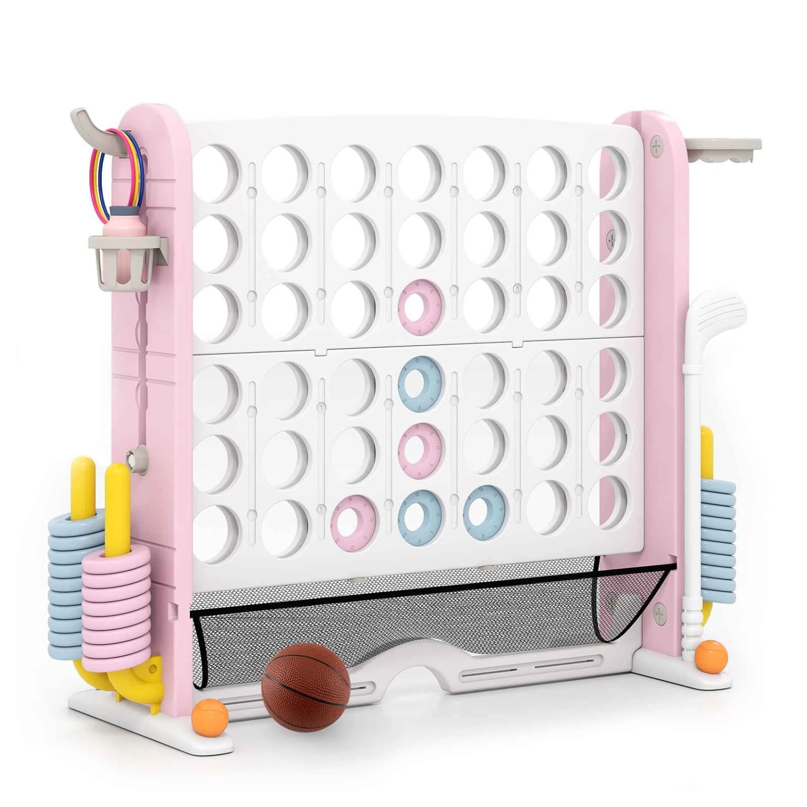 1 Costway Giant Connect 4 in a Row Game Set Adjustable Jumbo 4-to-Score - Pink, 1 of 8