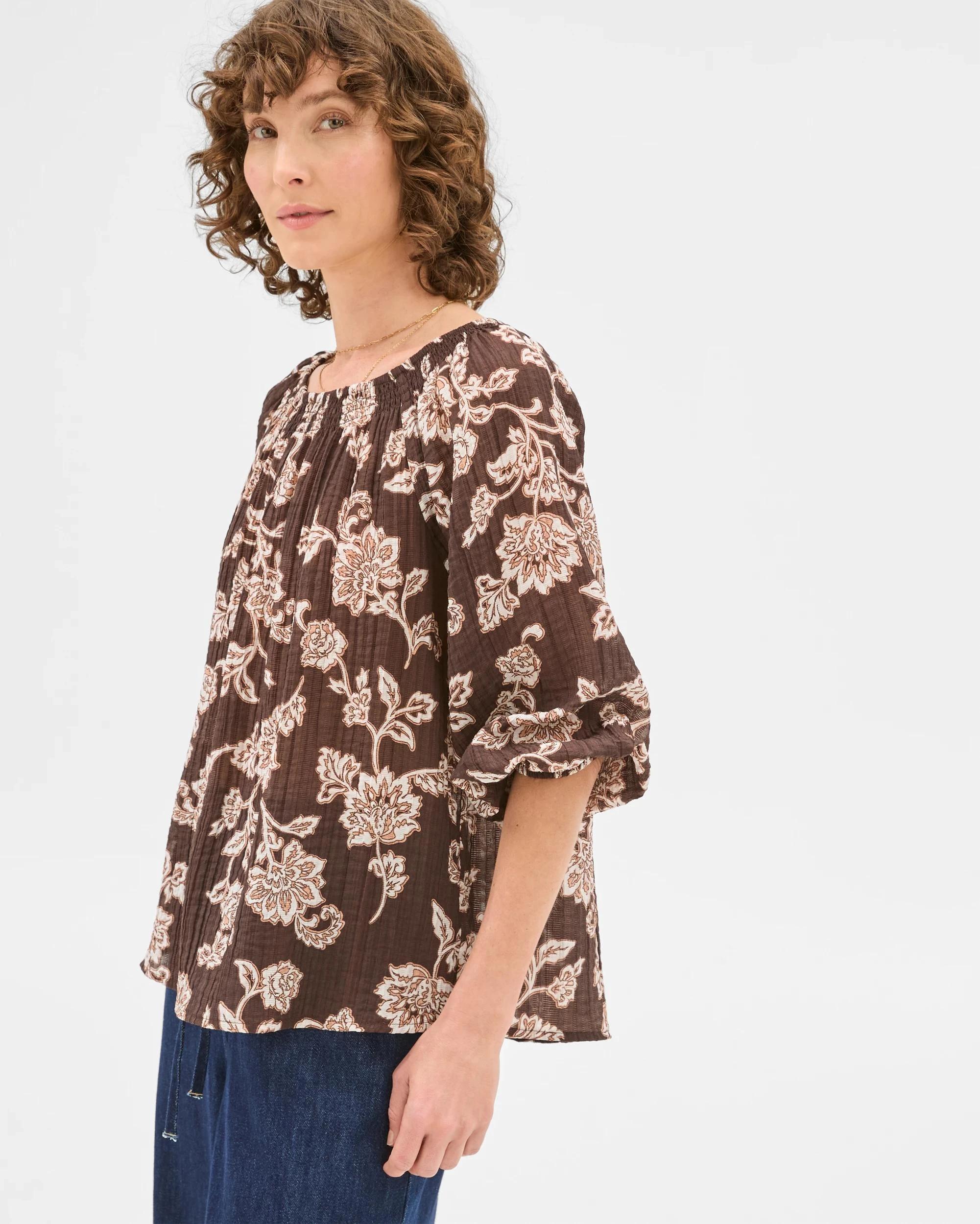 3 Target Long Sleeve Shirred Neck Blouse MEDITERRANEAN BLOOM, 3 of 6