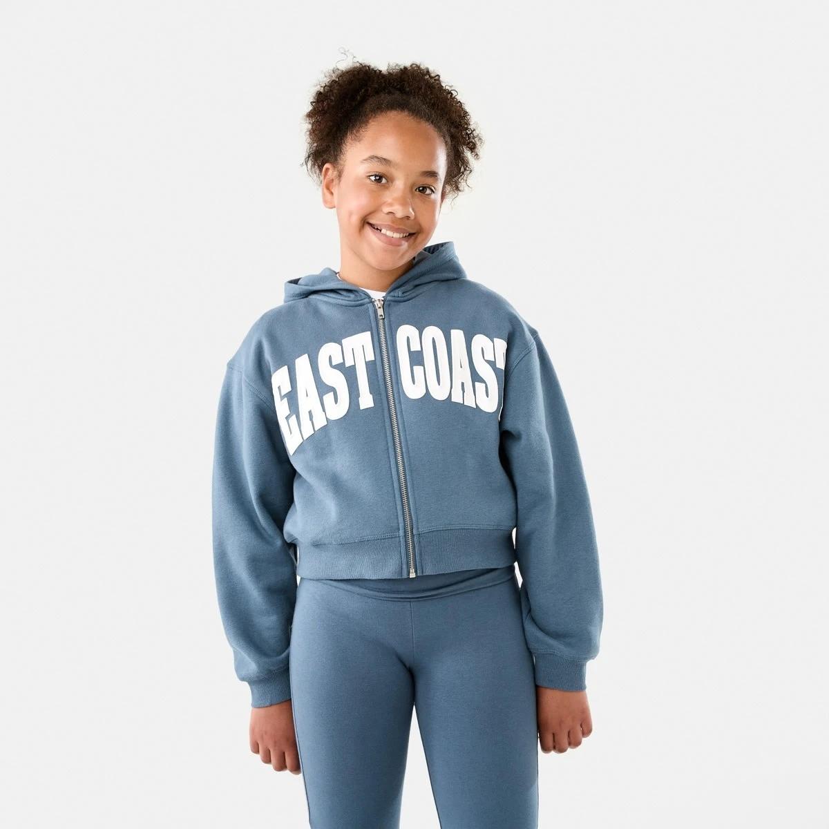 1 Cropped Print Zip Through Hoodie East Coast, 1 of 9