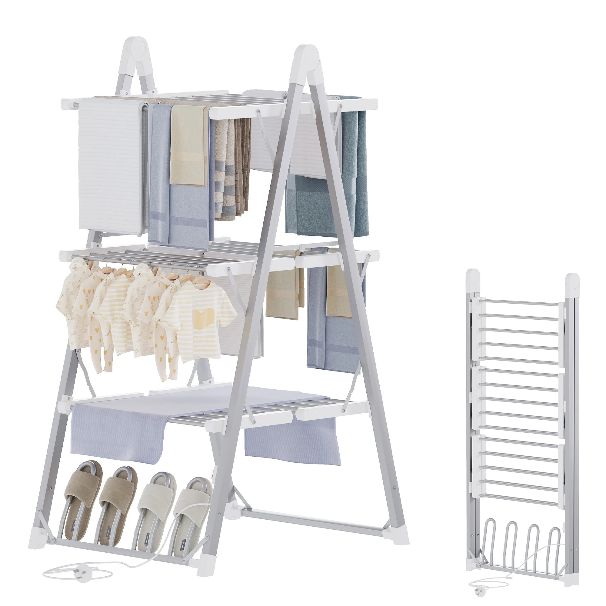 3 Advwin 3 Tier Freestanding Electric Clothes Dryer Heated Rack Towel Rail - Silver, 3 of 7