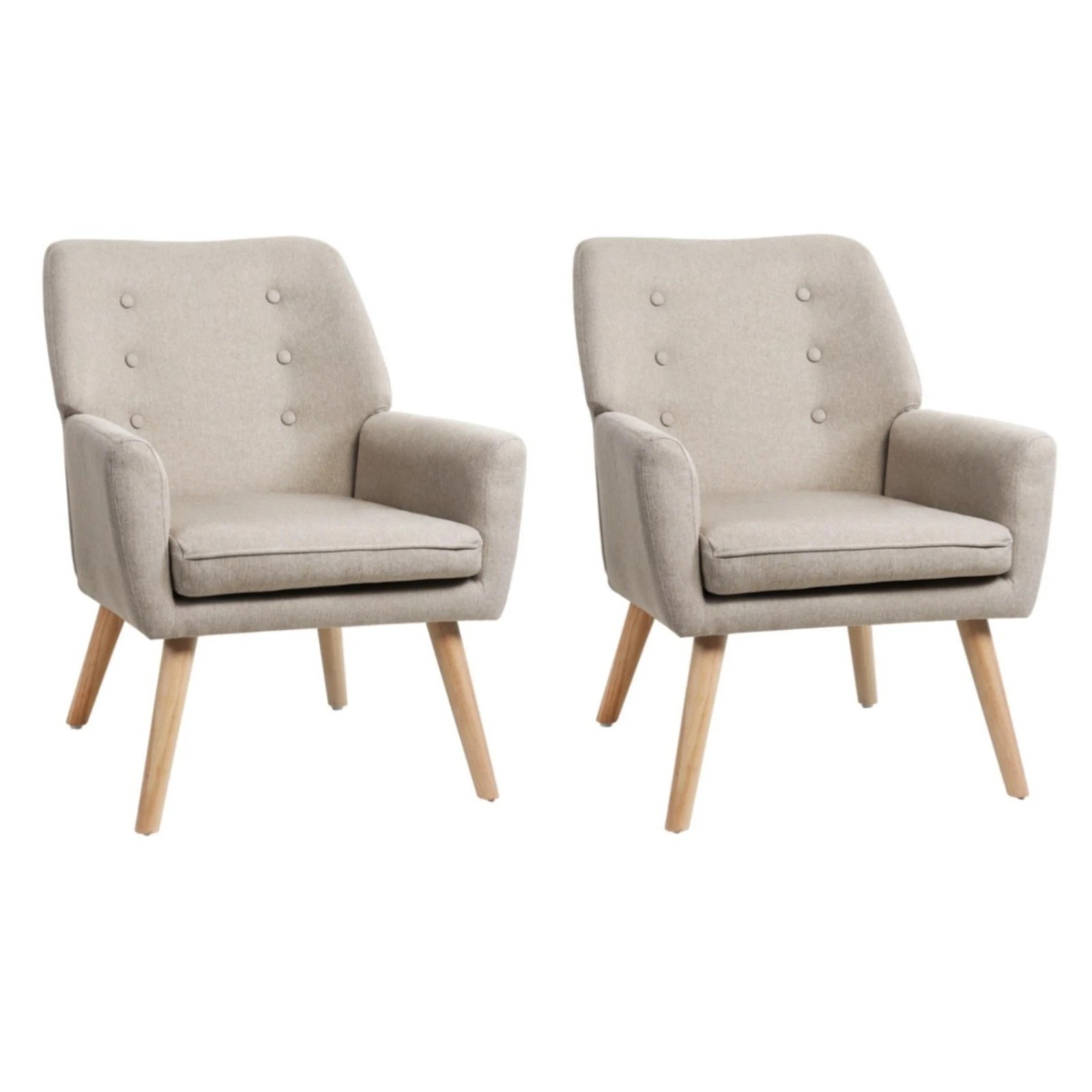 3 Oikiture 2x Armchair Lounge Chair Linen Accent Armchairs Tub Chairs Sofa - Beige, 3 of 10