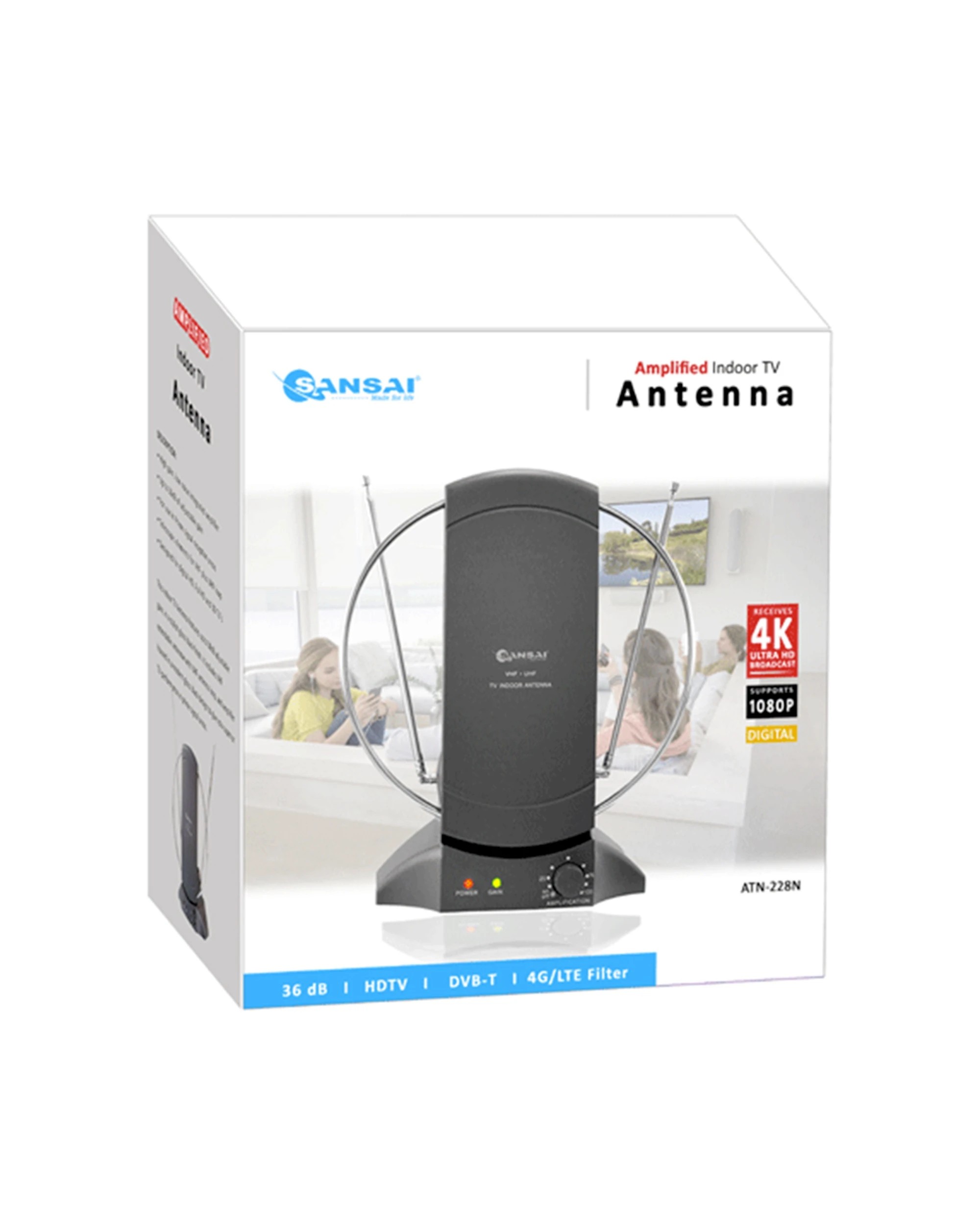 3 Sansai Amplified Indoor TV Antenna UHF VHF HDTV Digital Analog Reception - Black, 3 of 3