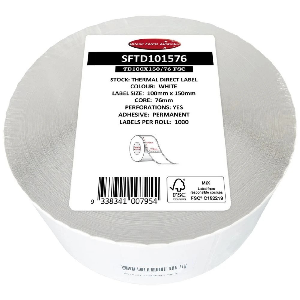 1 Stock Form Direct Thermal Labels 100 x 150mm 1000 Pack White, 1 of 2