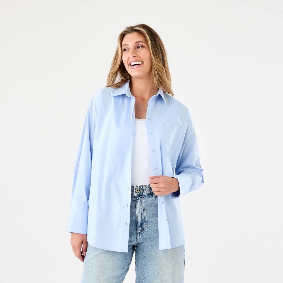 1 Long Sleeve Oversized Cotton Shirt Bruni Blue, 1 of 7