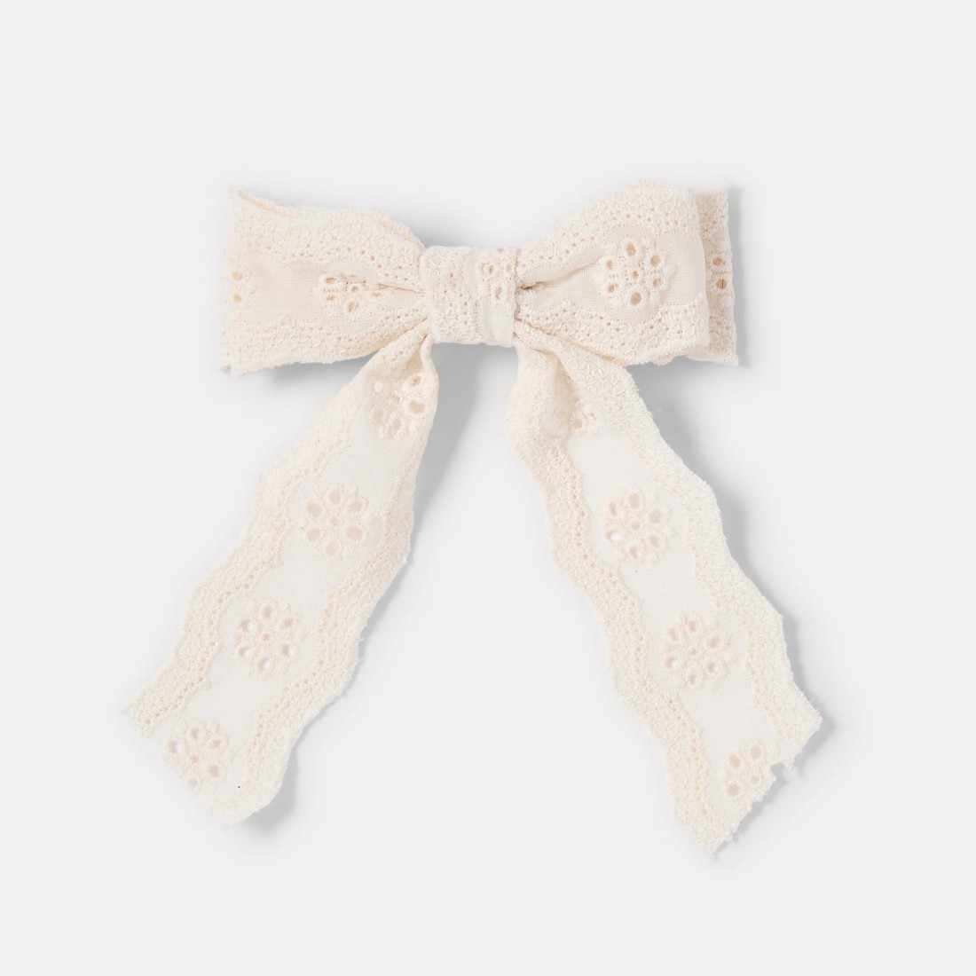 1 White Broderie Bow Hair Clip, 1 of 5