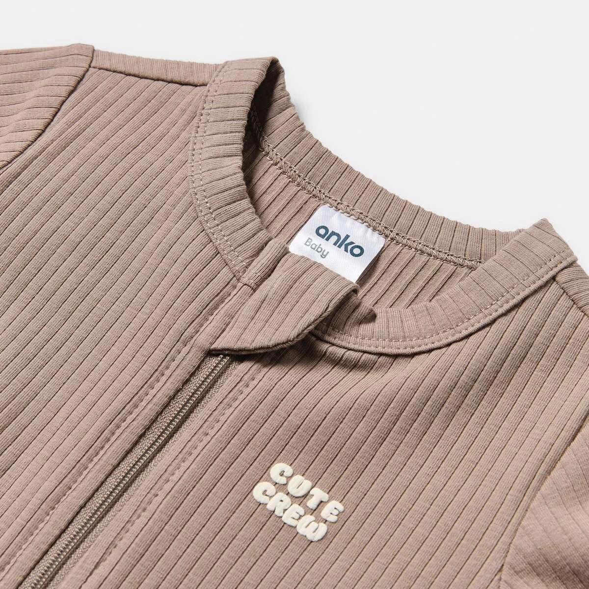 3 Rib Turn Cuff Coverall BROWN CUTE SLOGAN, 3 of 3
