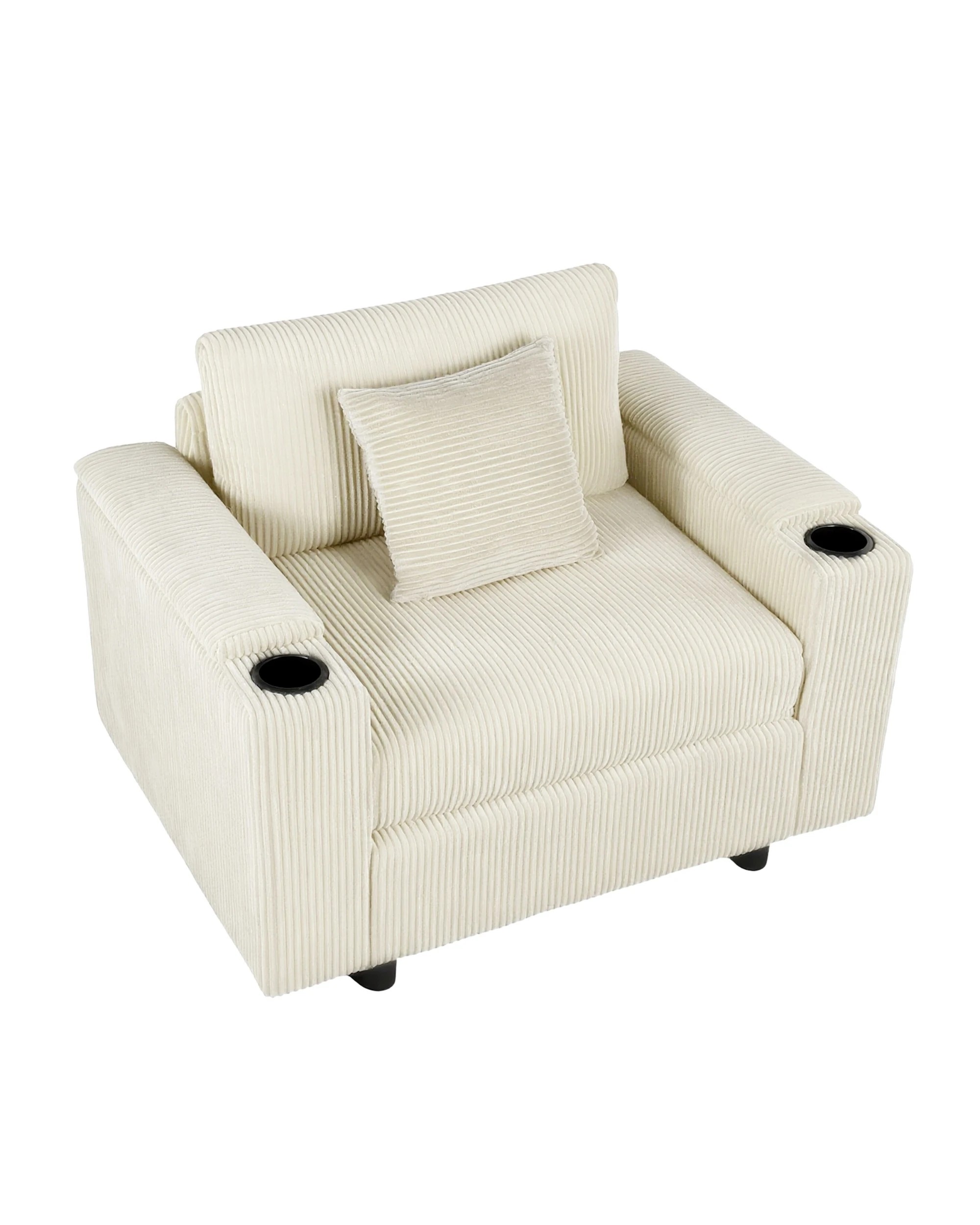 5 Advwin Single Sofa w/ Storage Armrests Corduroy Armchair w/ Cup Holder Modern Lounge Sofa Couch with Cushion, 5 of 9