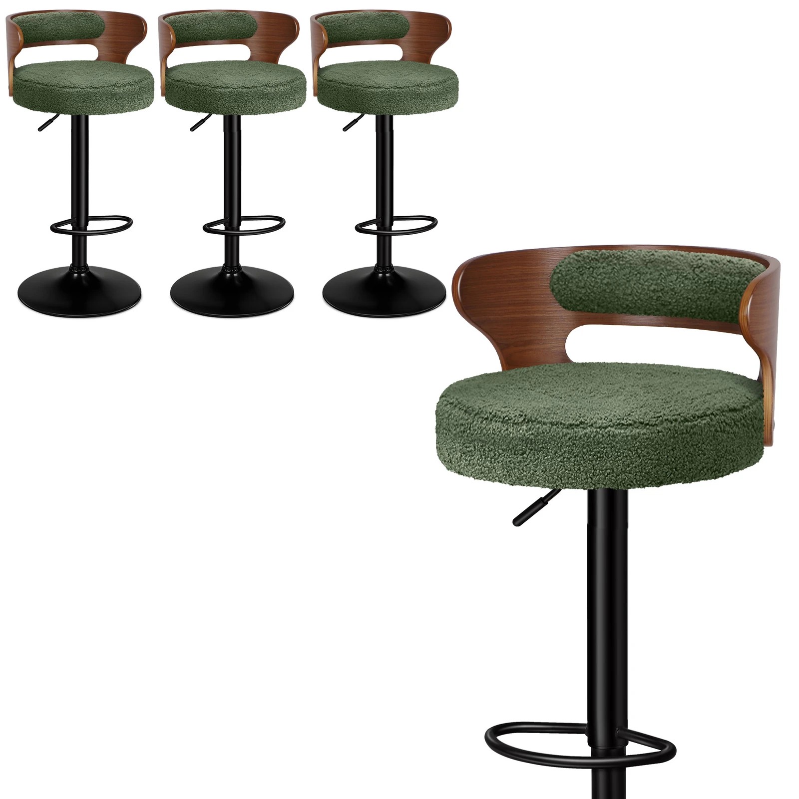 1 Alfordson 4x Bar Stool Kitchen Swivel Chair Wooden Boucle Ramiro - Green, 1 of 10
