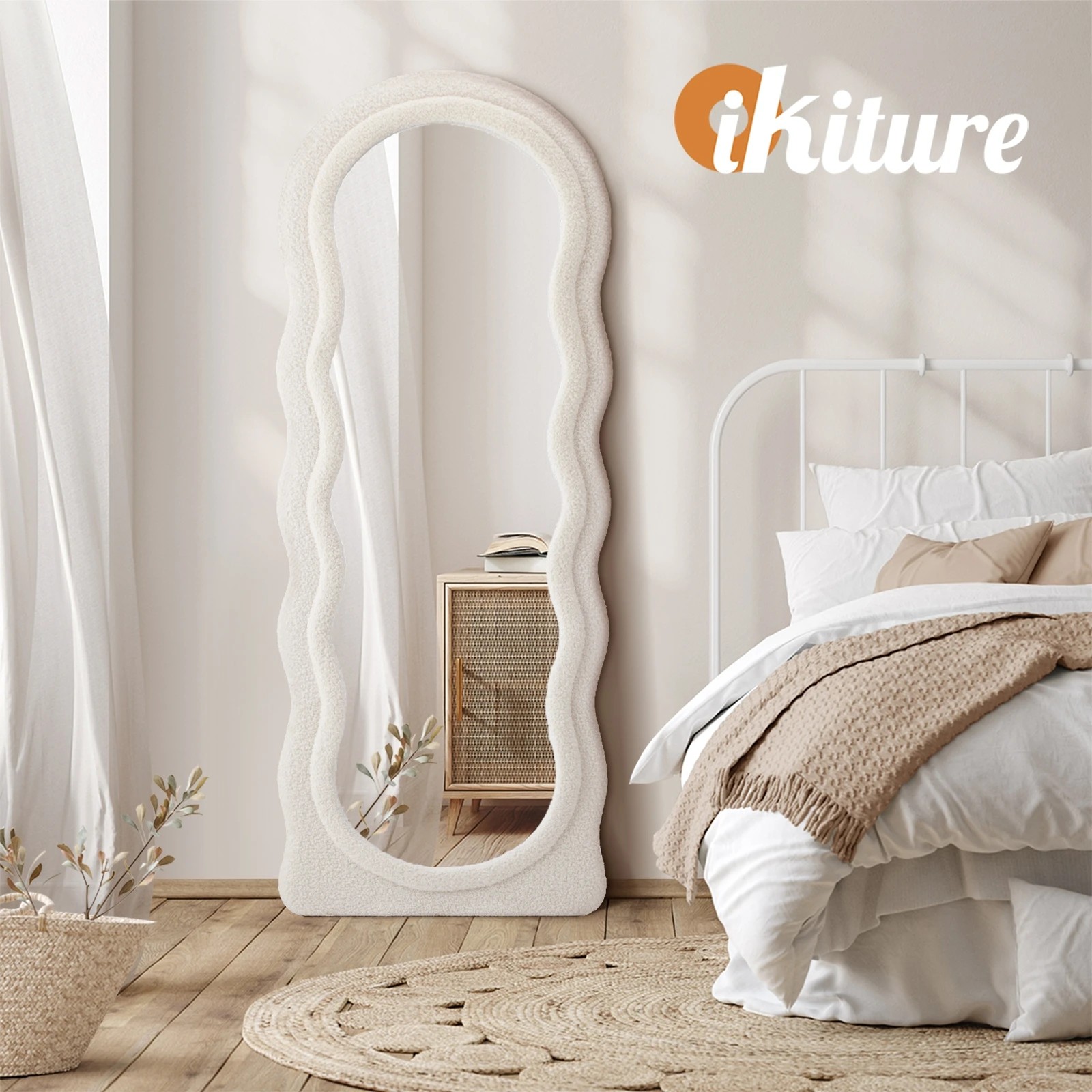 6 Oikiture Full Length Mirror 160cm Boucle Floor Standing Mirrors Dressing Makeup
 - White, 6 of 9