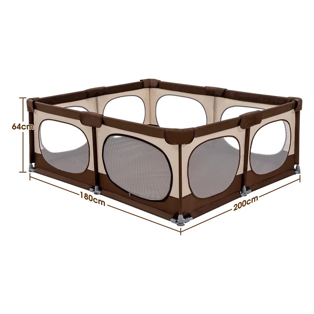2 Playpals Baby Playpen Child Safety Gate Kids Playpen Child Play 180X200cm - Brown, 2 of 3