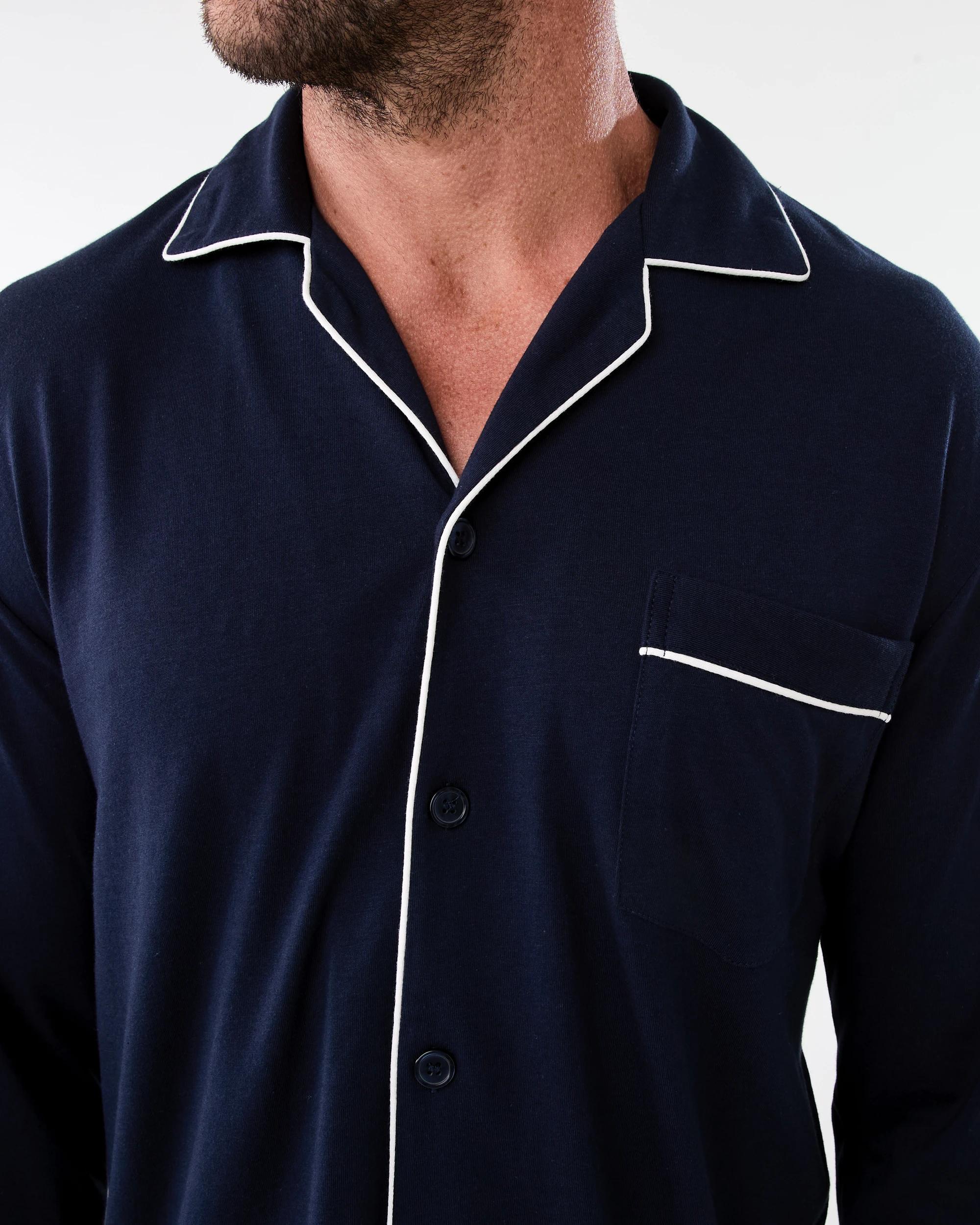 5 Long Sleeve Button Through Top Knit Pyjama Set Sky Cptn, 5 of 7