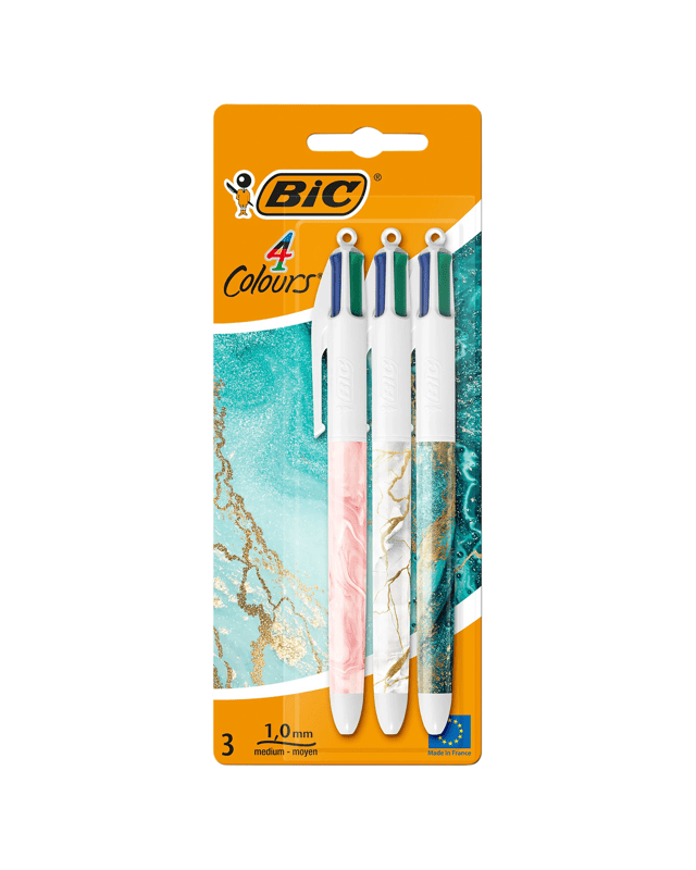 3 Pack BIC 4 Colours Marble Design Ballpoint 