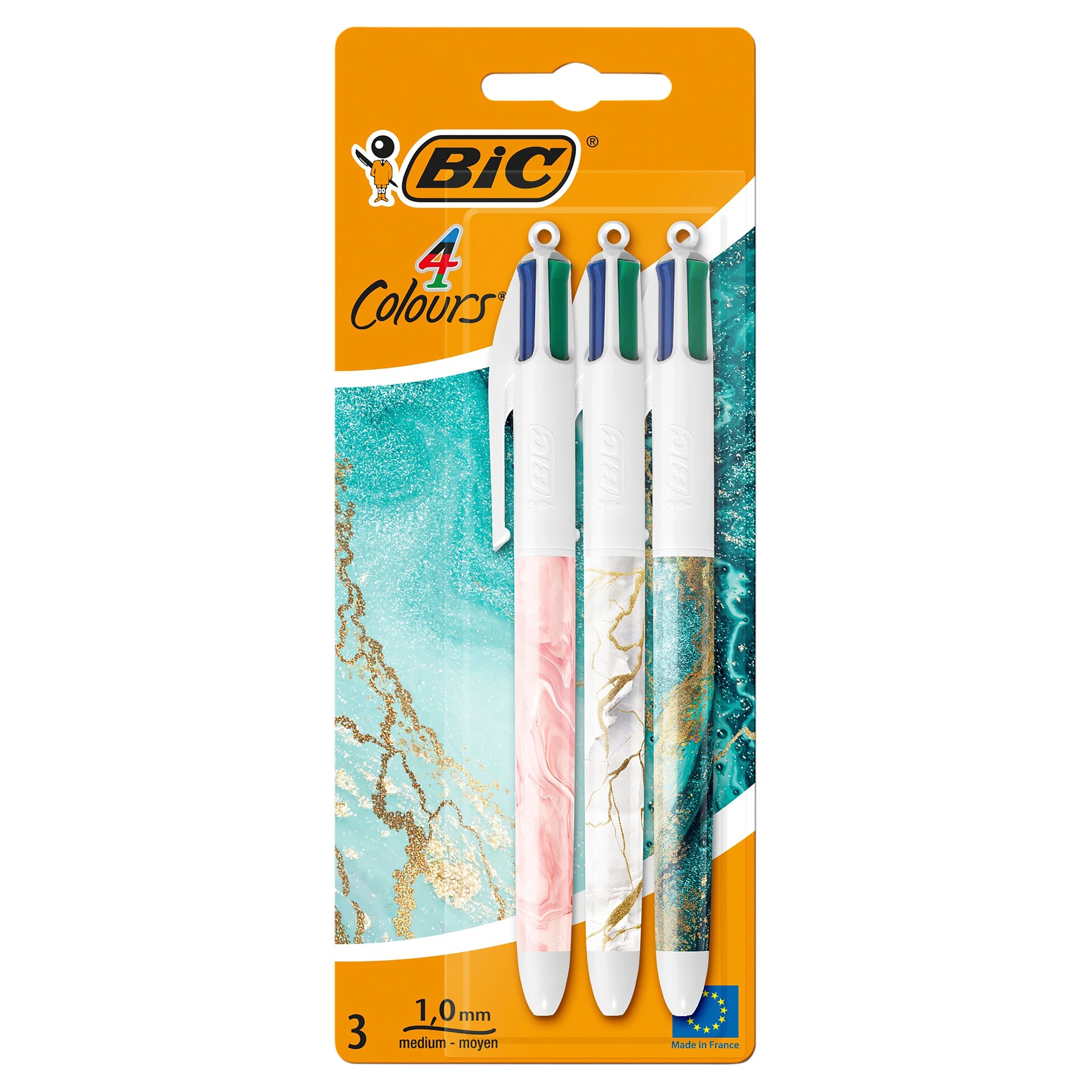 1 3 Pack BIC 4 Colours Marble Design Ballpoint Pens, 1 of 6
