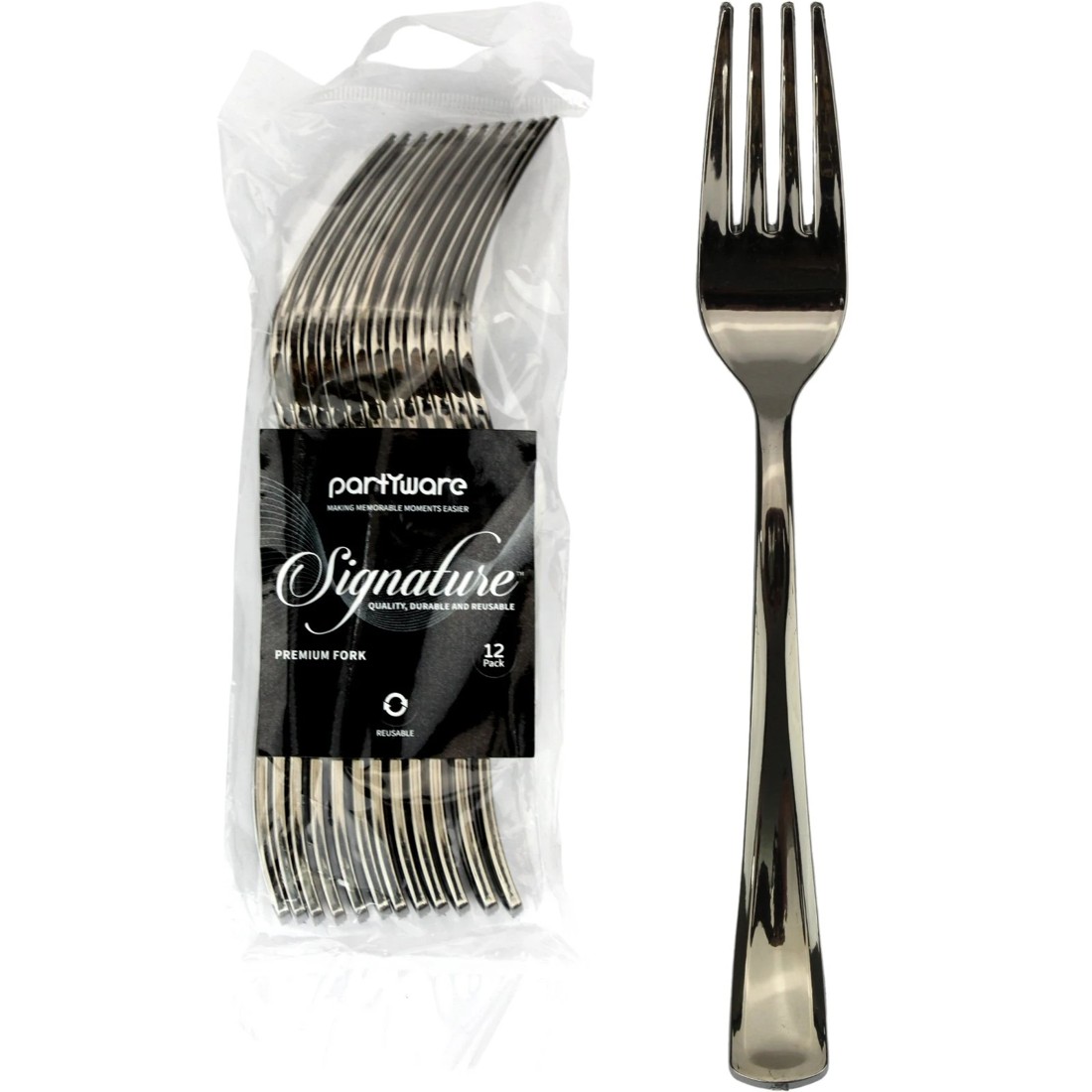 1 Party Maker Stainless Steel Look Reusable Plastic Forks (Pack Of 12), 1 of 1