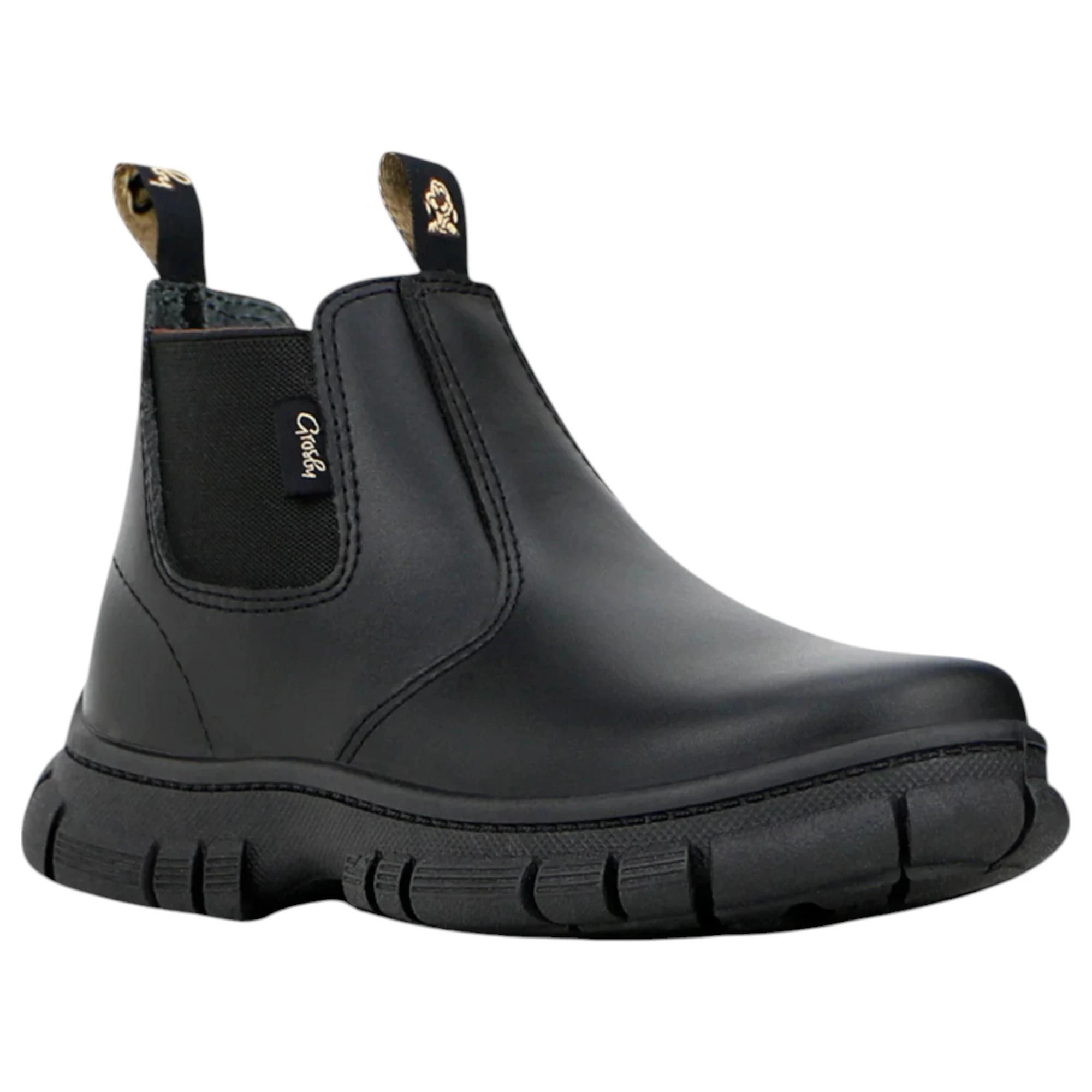 2 Grosby New Ranch Boots Black Toddler Infant Boys Kids Leather Slip On Shoes BLACK, 2 of 3