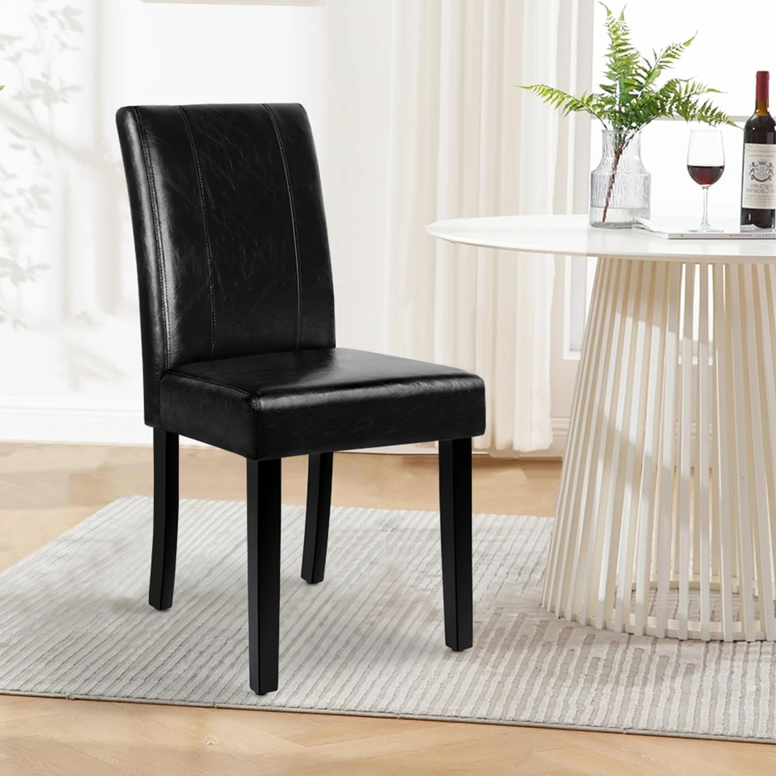 3 Alfordson 2x Dining Chairs Cafe Kitchen High-Back Chair Glossy PU Leather - Black, 3 of 10
