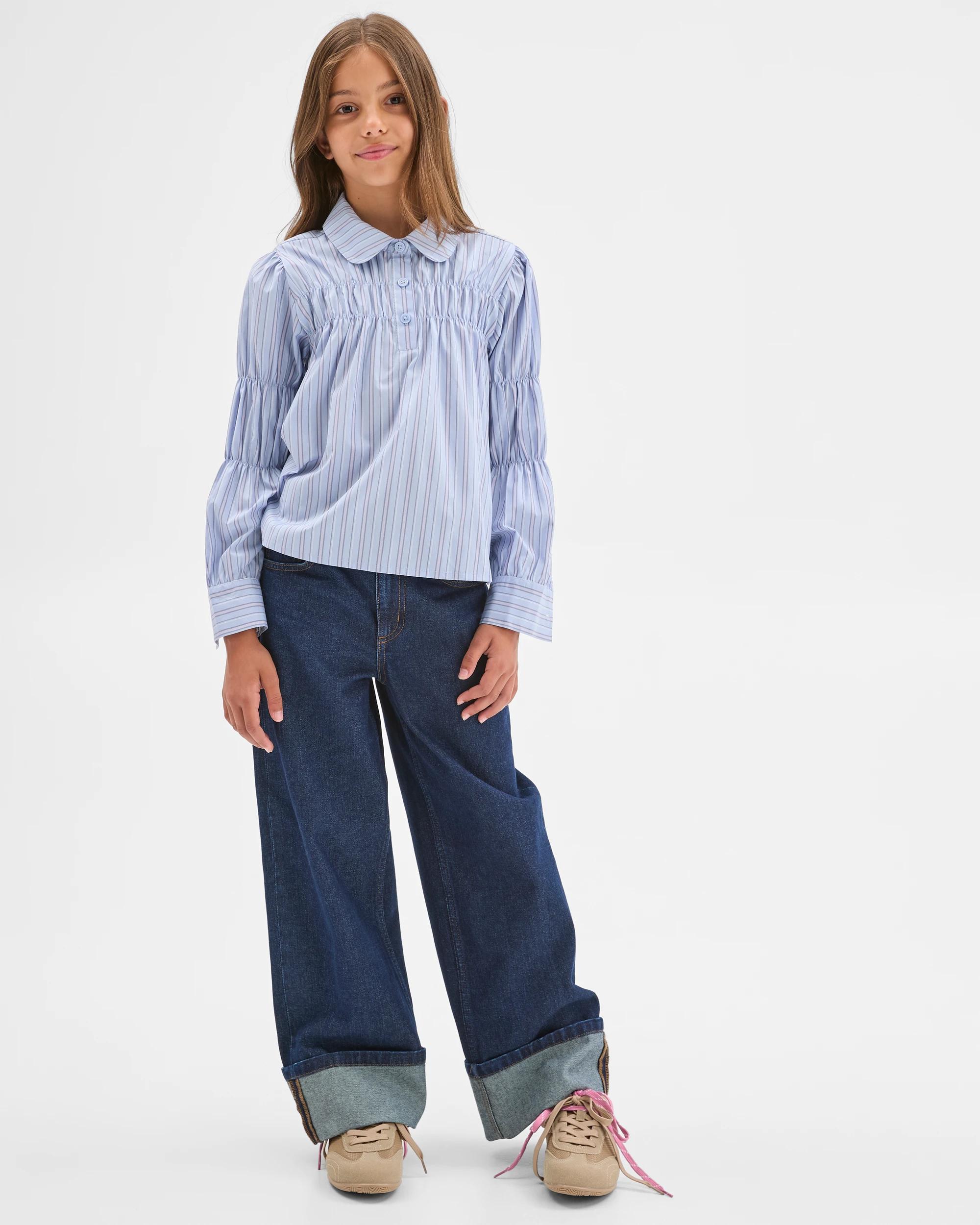 2 Target Kids Long Sleeve Ruched Pinstripe Shirt BLUE, 2 of 7