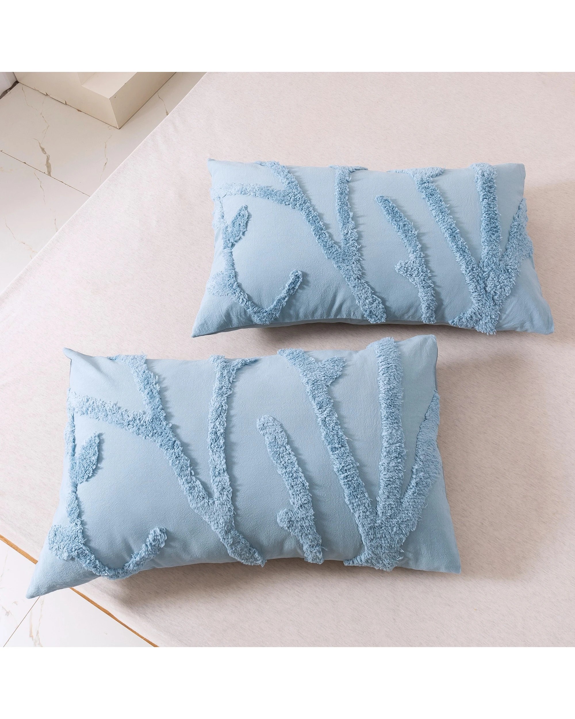 5 Dreamaker Kye Tufted Washed Vintage Cotton Quilt Cover Set - Super King Bed - Blue, 5 of 6