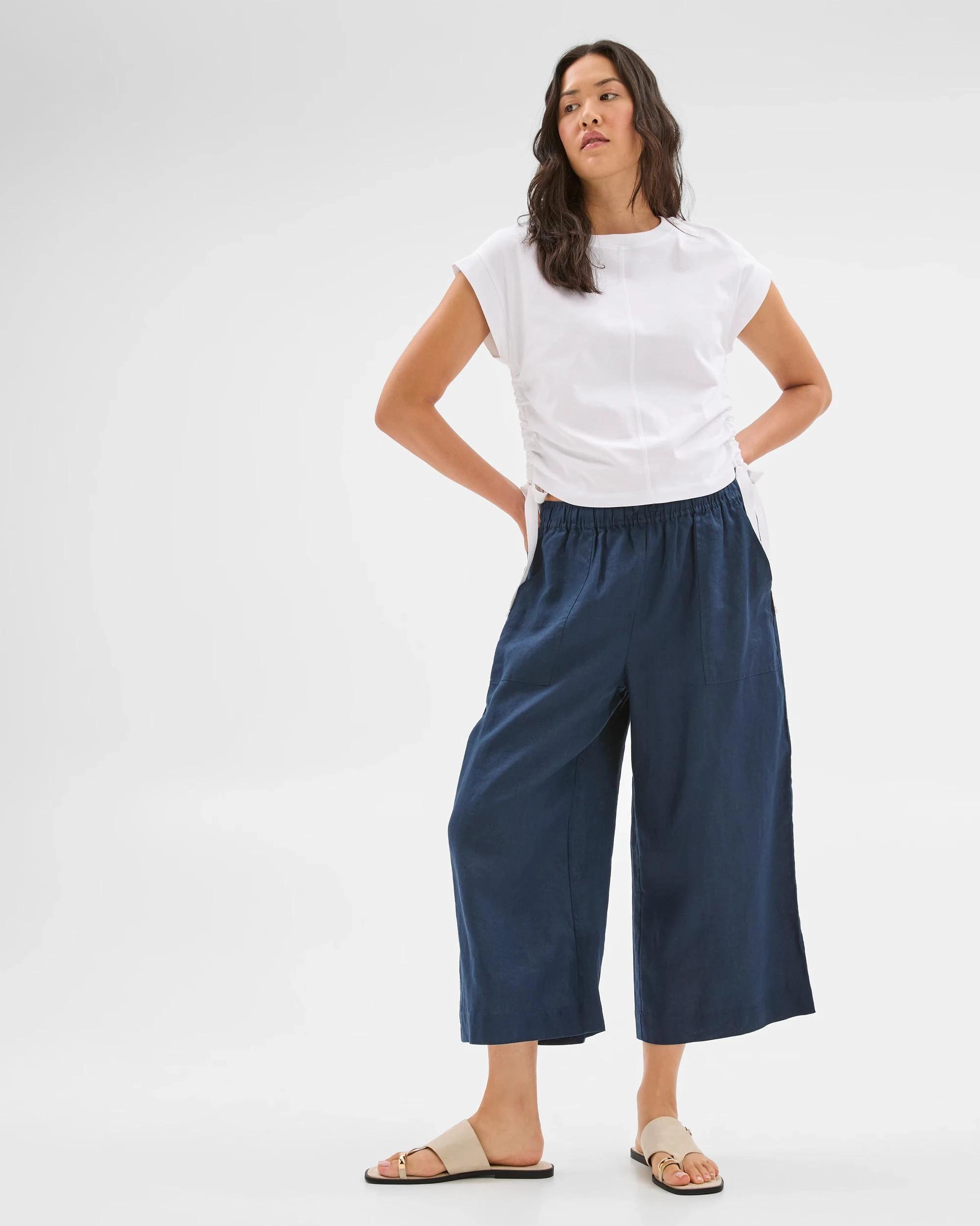 1 Target European Linen Cropped Pants NAVY BLUE, 1 of 3