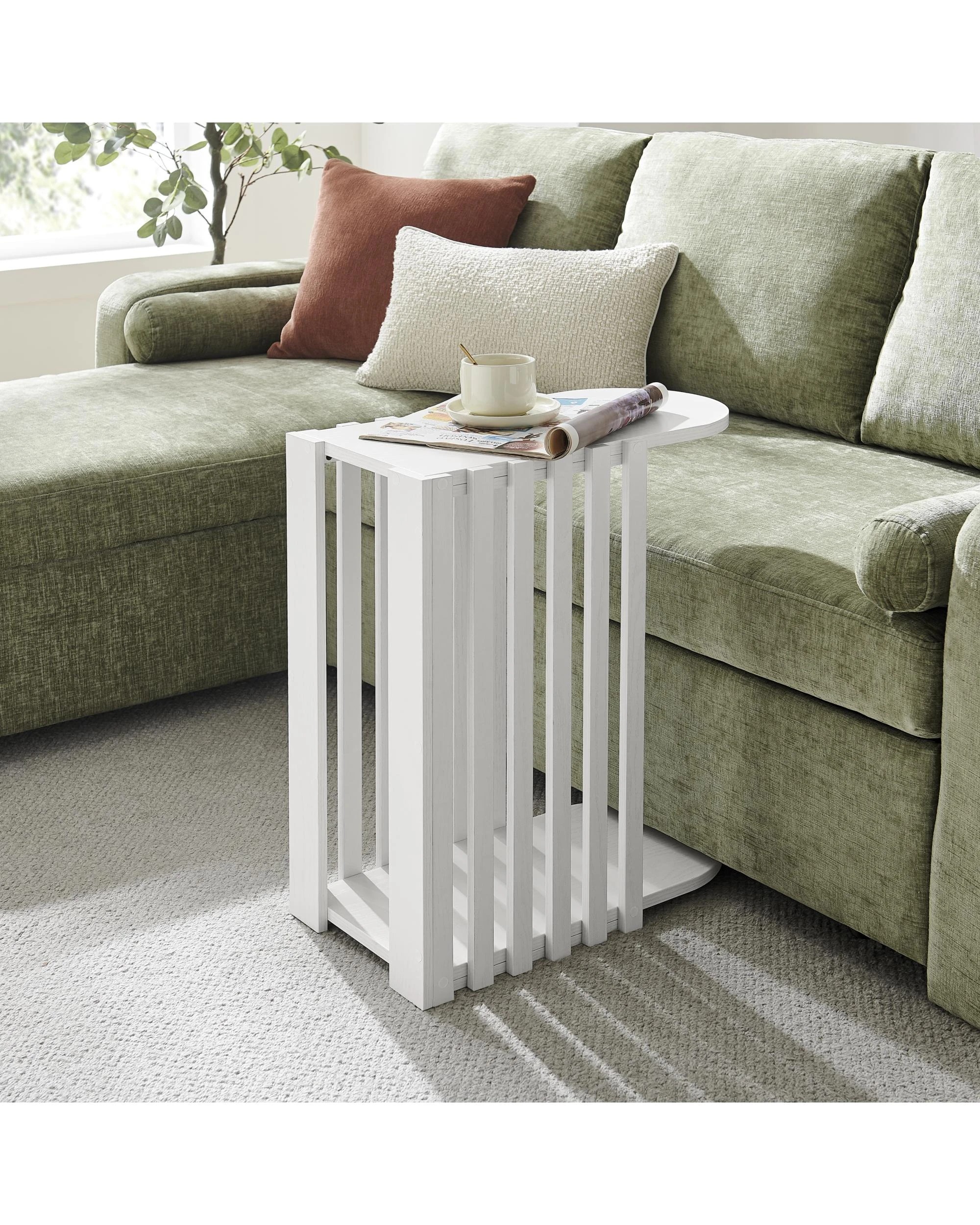 3 Kodu C  Side Table Bedside Table with Slatted Detail - White, 3 of 9