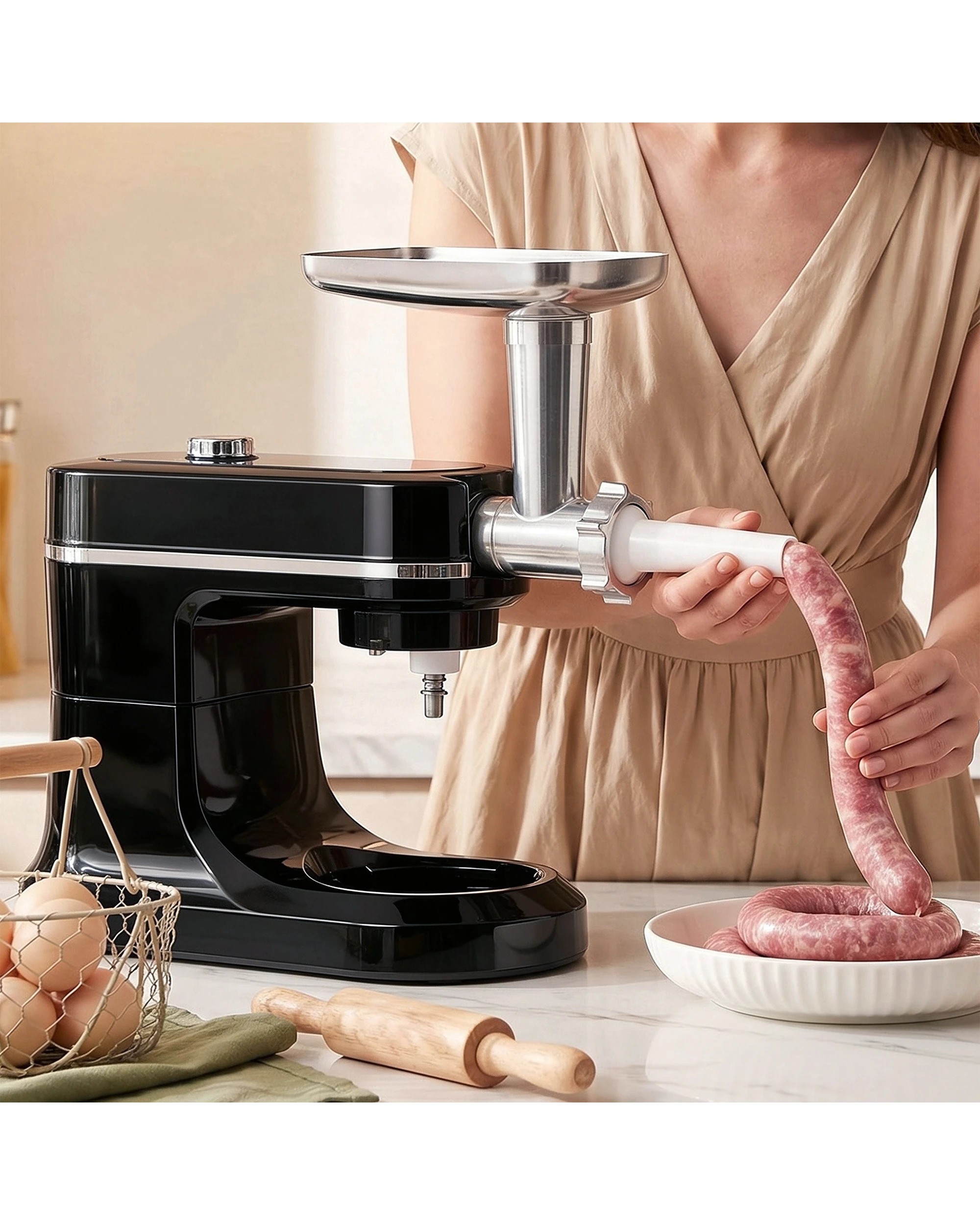 5 Advwin Stand Mixer 8L+6.5L Kitchen Mixer with Pasta Maker Meat Grinder - Black, 5 of 7